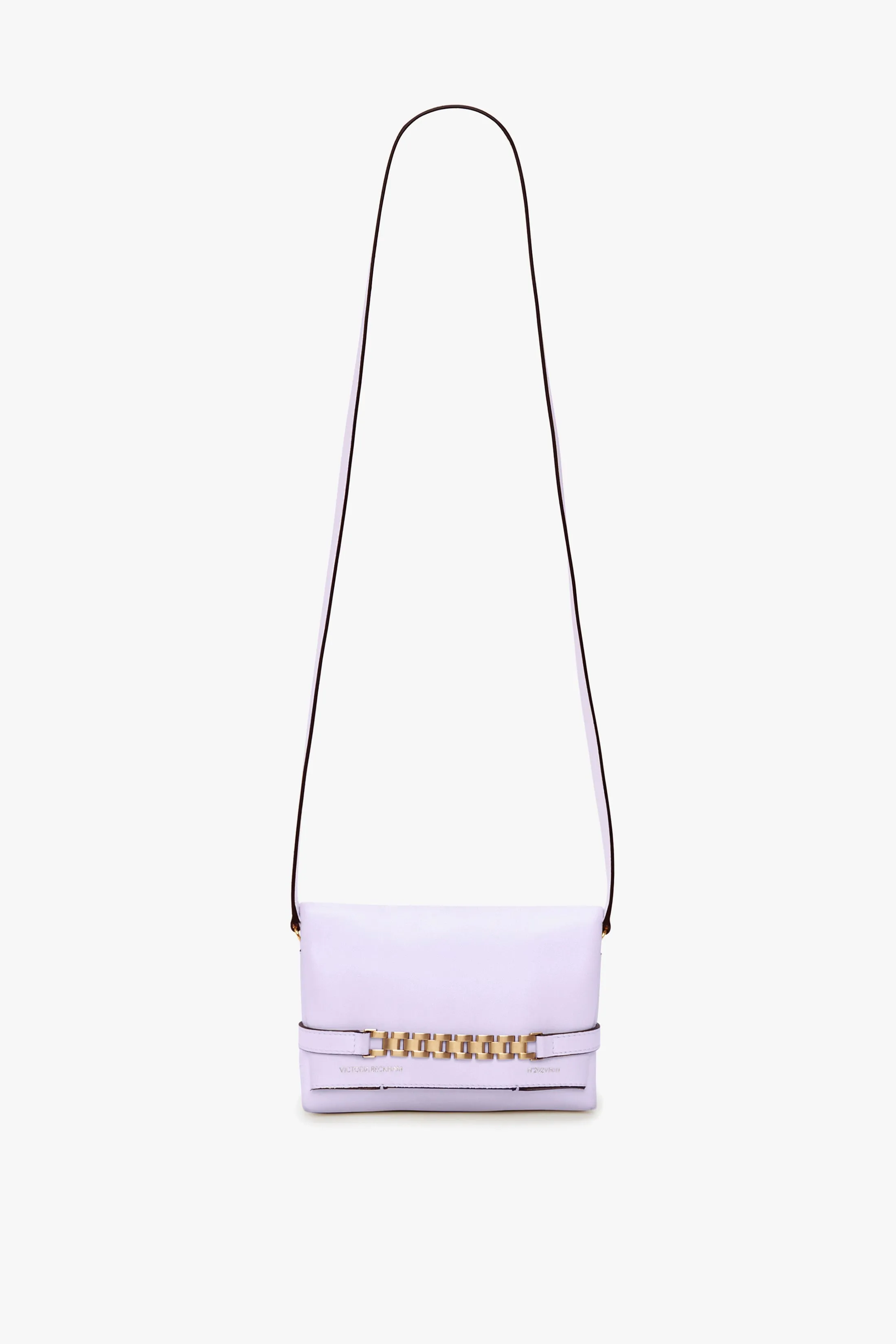 Mini Chain Pouch Bag With Long Strap In Lilac Leather sold by Victoria Beckham
