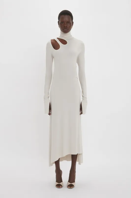 Long Sleeve Cut-Out Jersey Midi Dress In Bone sold by Victoria Beckham