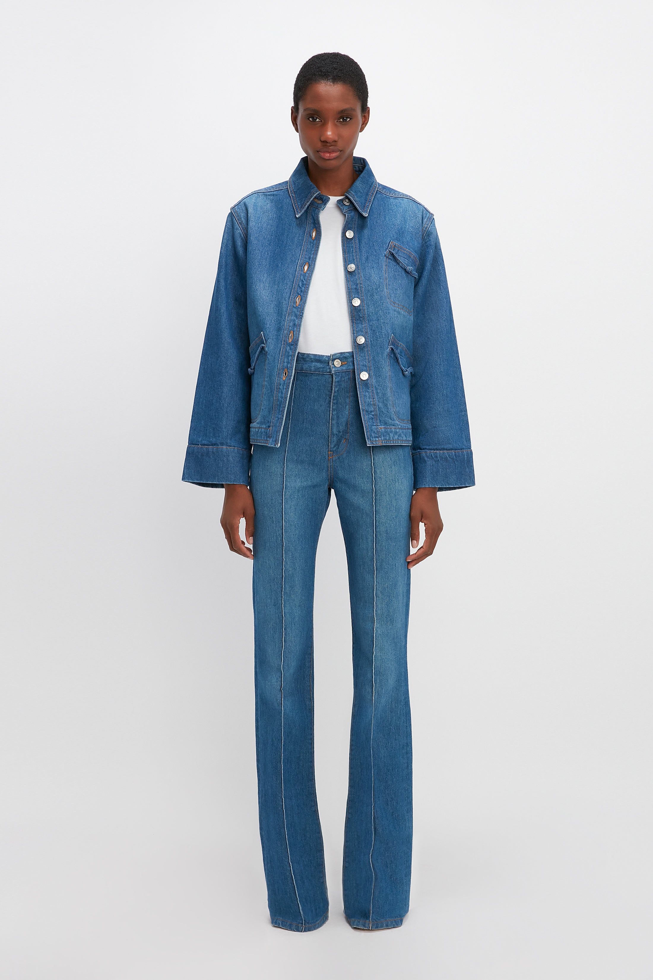 Denim Shacket In Sandwashed Indigo sold by Victoria Beckham