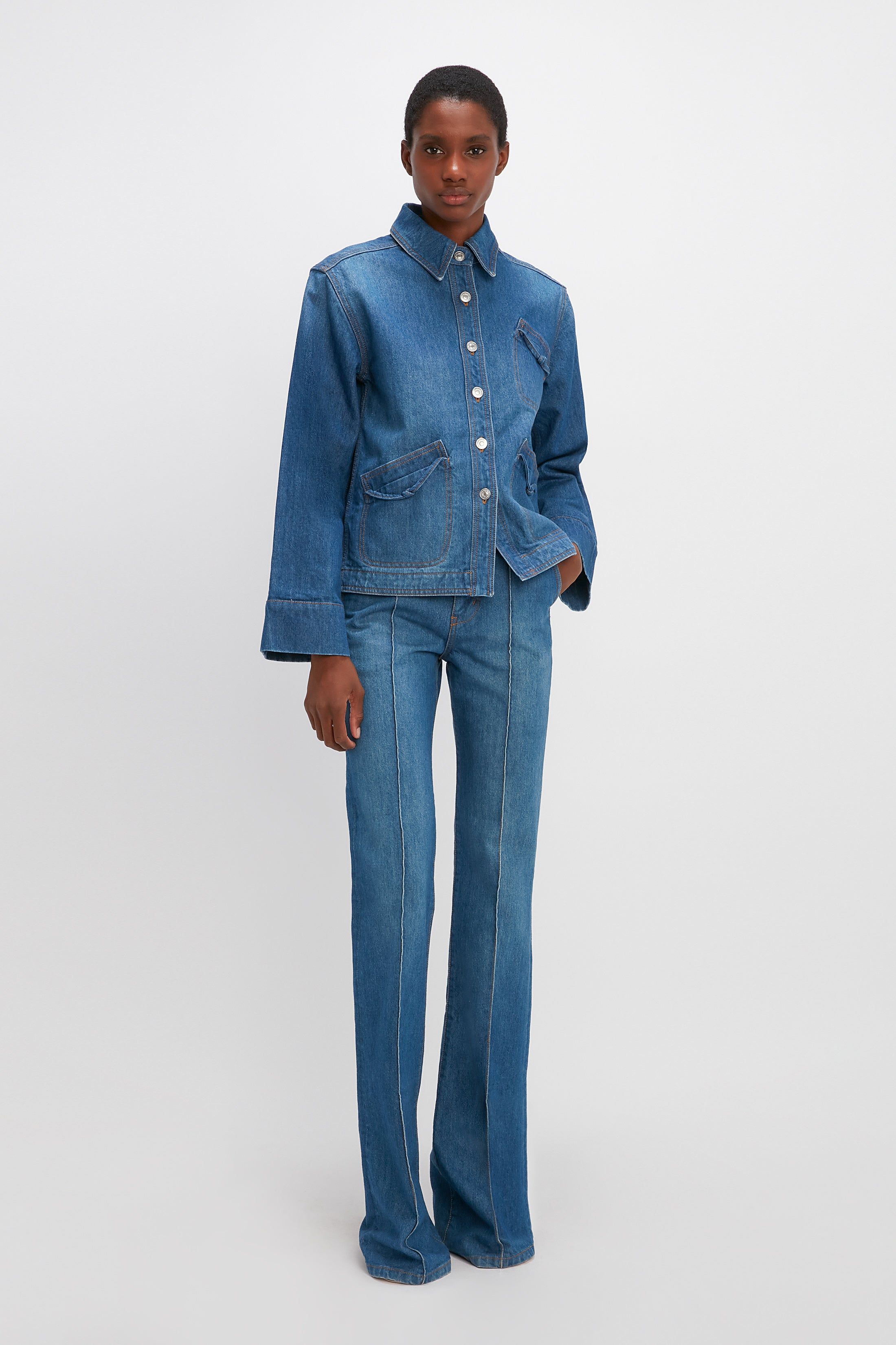 Denim Shacket In Sandwashed Indigo sold by Victoria Beckham product image thumbnail 2