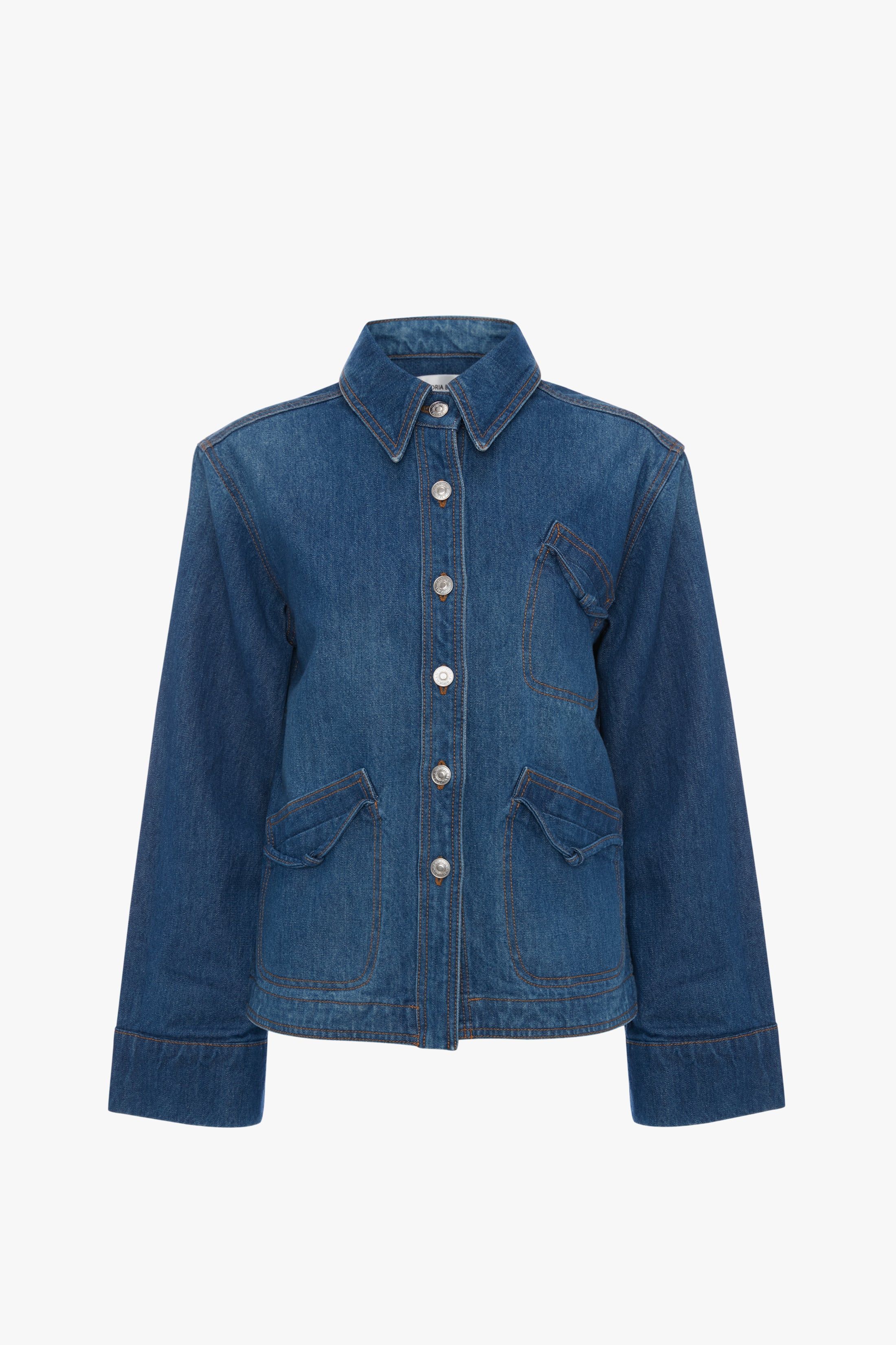 Denim Shacket In Sandwashed Indigo sold by Victoria Beckham product image thumbnail 7