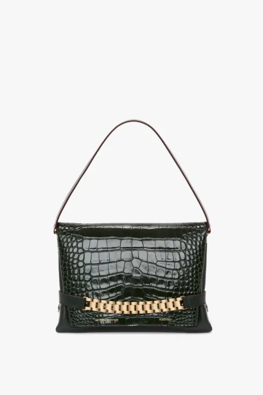 Chain Pouch With Strap In Dark Forest Croc-Effect Leather sold by Victoria Beckham