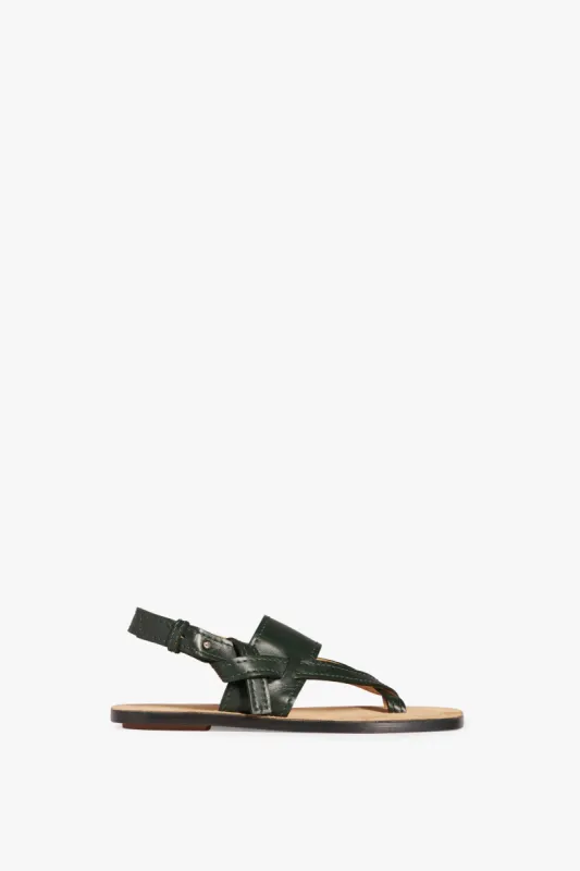 Eve Flat Sandal in Bottle Green made by Victoria Beckham