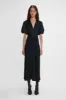Exclusive Gathered V-Neck Midi Dress In Navy sold by Victoria Beckham