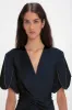 Exclusive Gathered V-Neck Midi Dress In Navy sold by Victoria Beckham