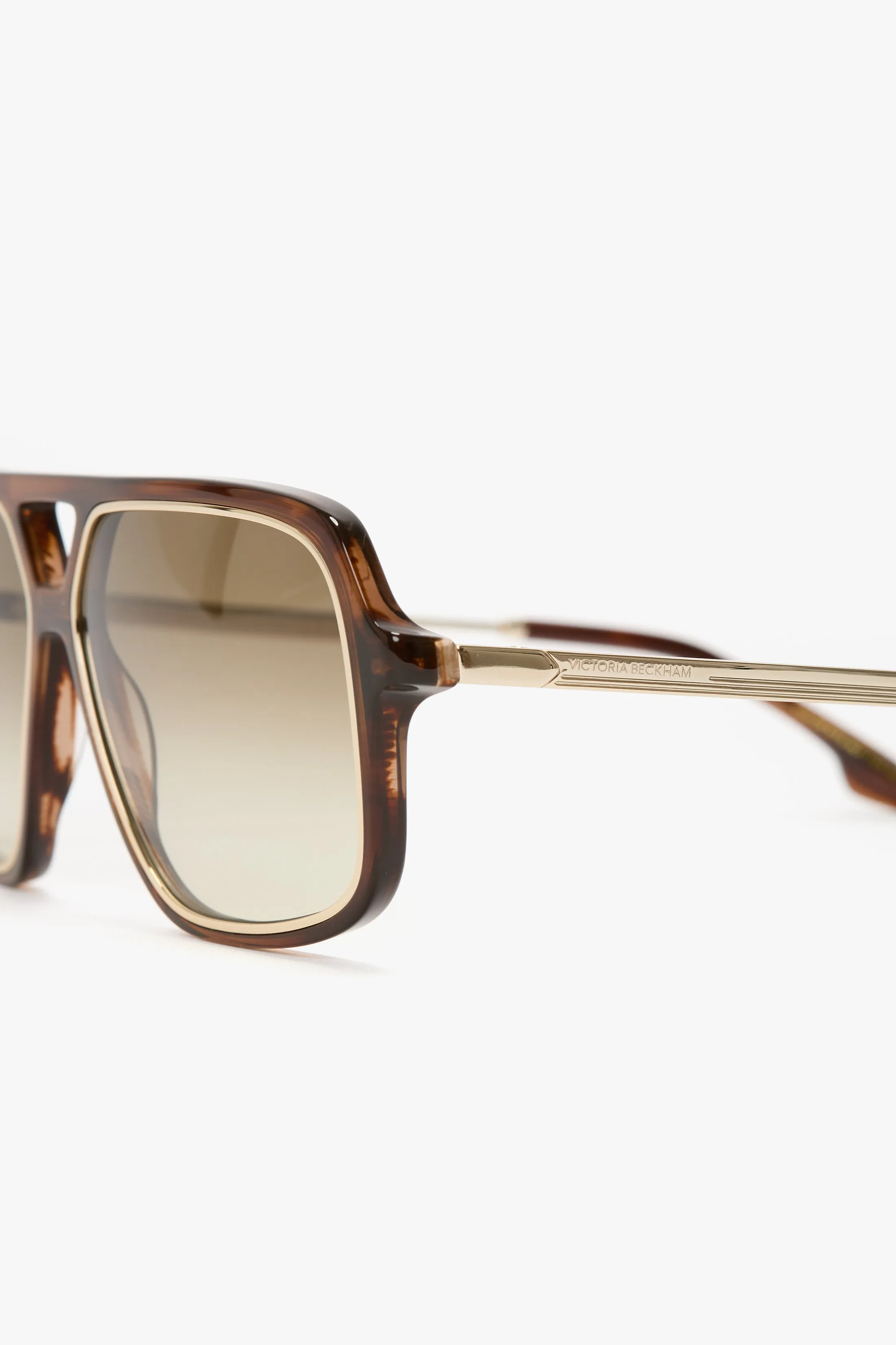 Double Bridge Aviator Sunglasses In Brown Horn sold by Victoria Beckham product image thumbnail 4