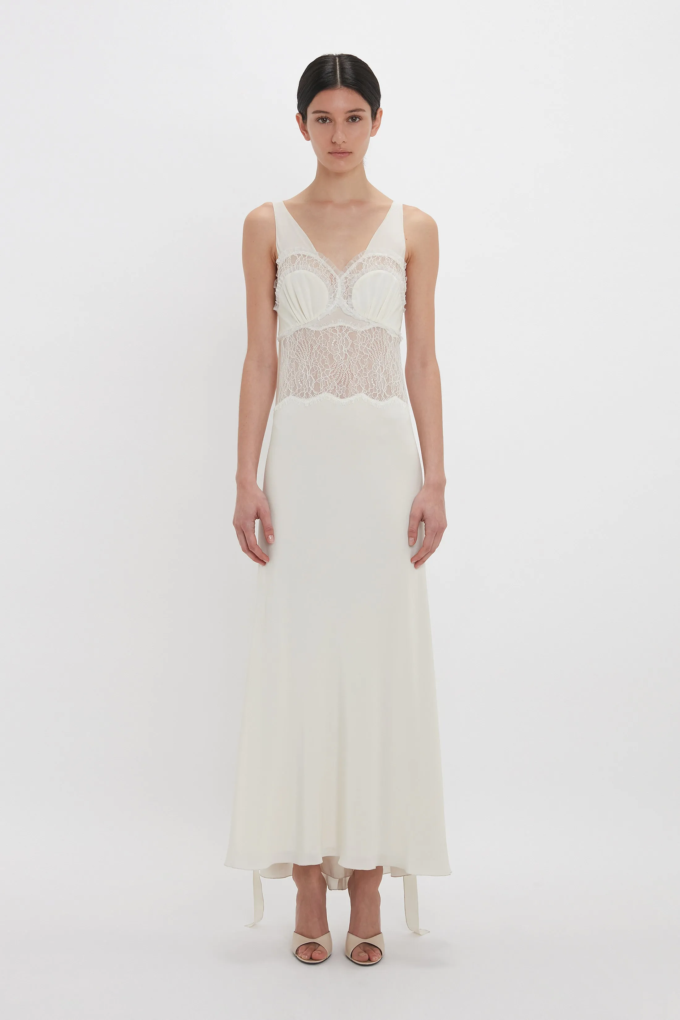 Ruffle Detail Midi Dress In Ivory sold by Victoria Beckham