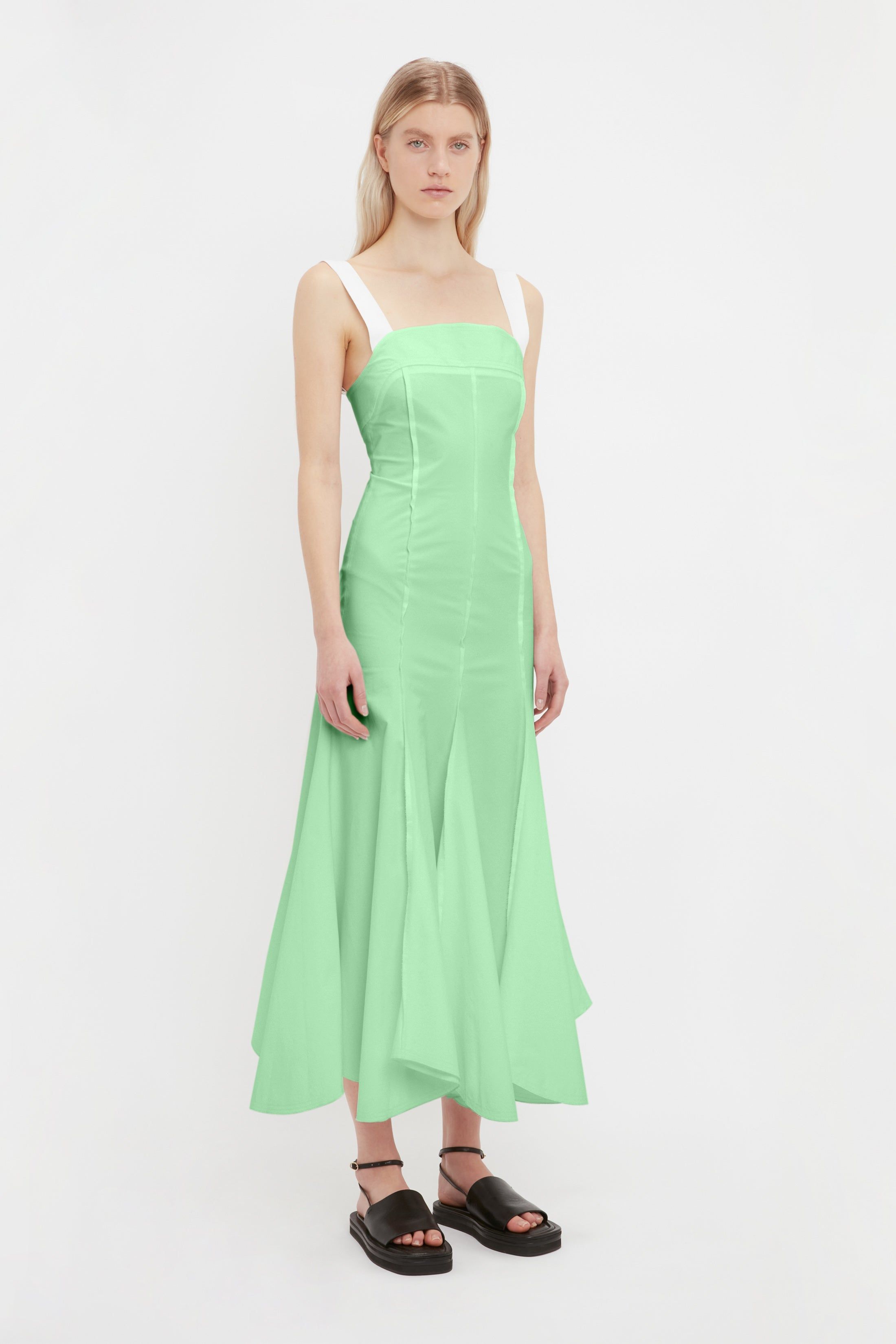Organic Cotton Strappy Midi Dress In Pistachio sold by Victoria Beckham product image thumbnail 2