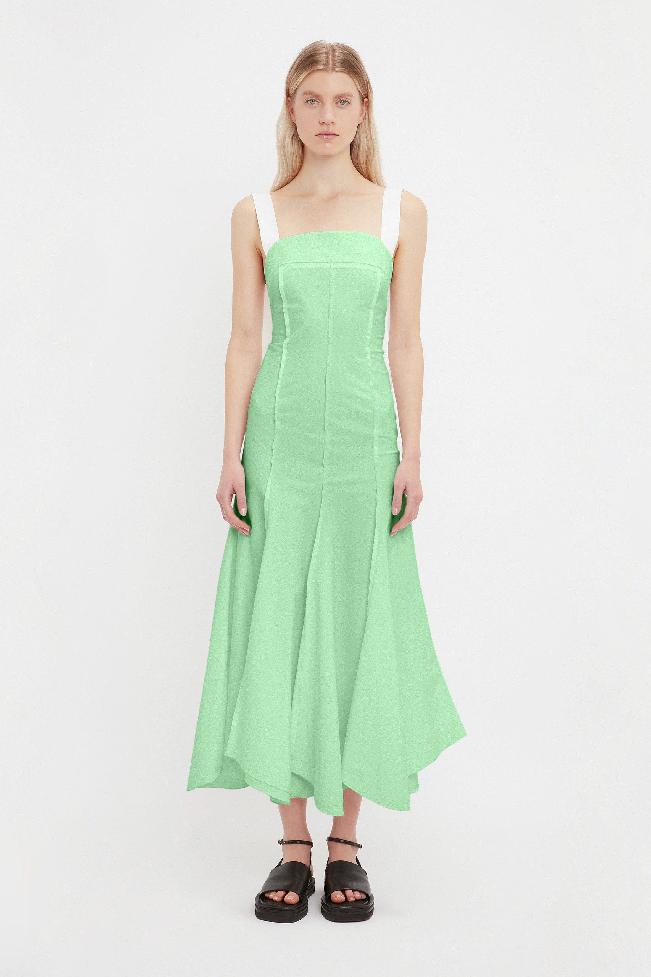 Organic Cotton Strappy Midi Dress In Pistachio sold by Victoria Beckham