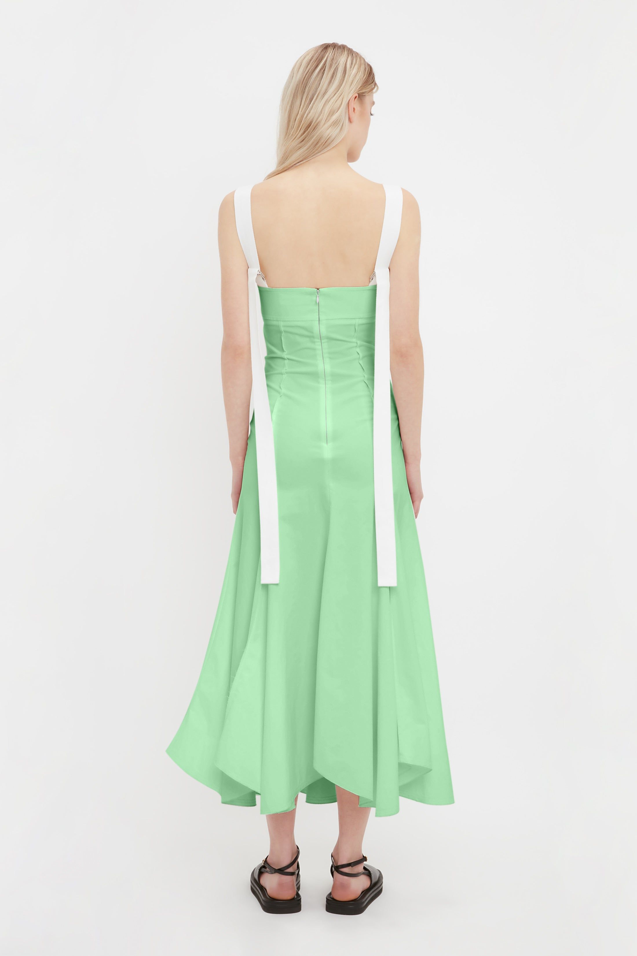 Organic Cotton Strappy Midi Dress In Pistachio sold by Victoria Beckham product image thumbnail 3