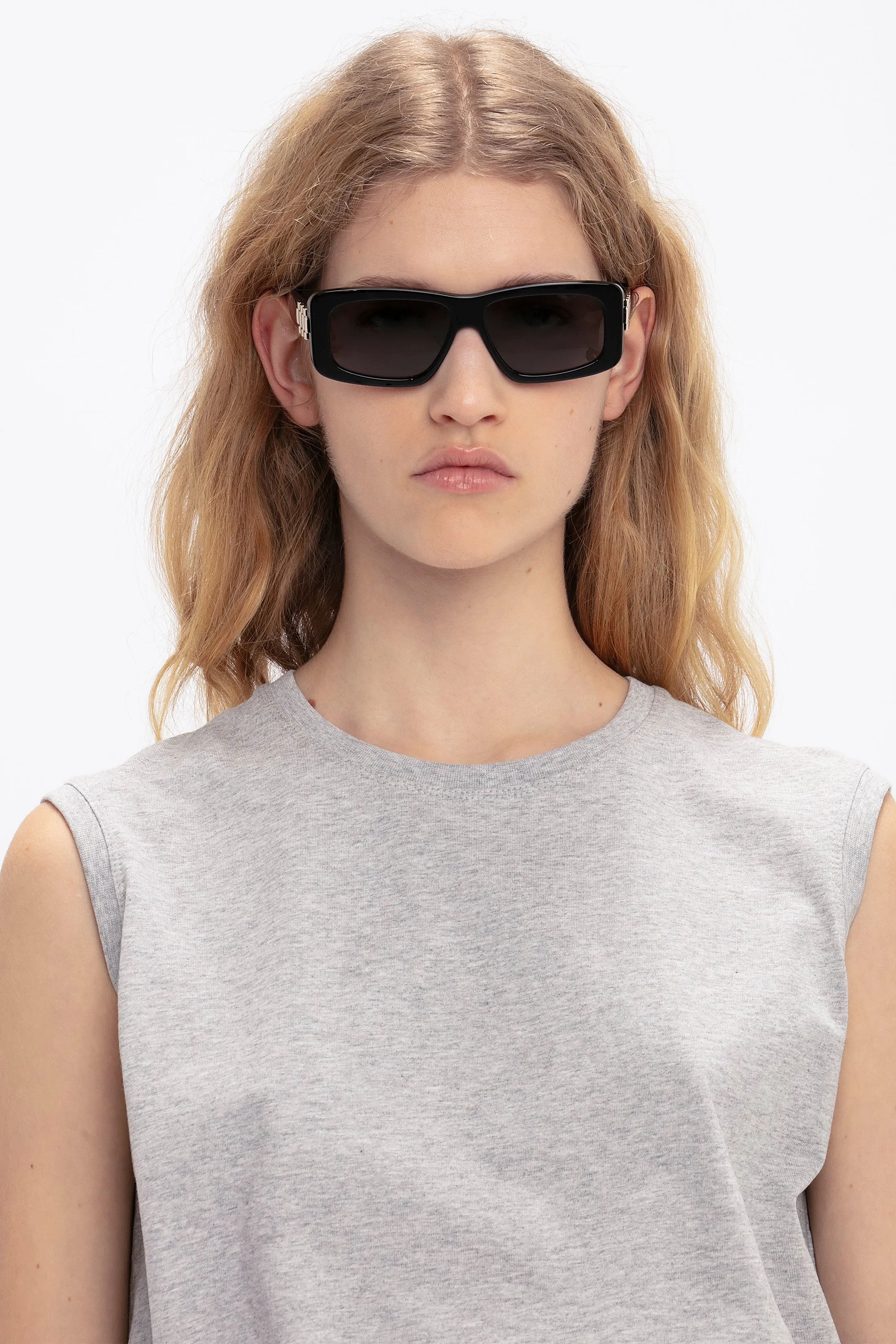 Chain Detail Rectangular Frame Sunglasses In Black sold by Victoria Beckham product image thumbnail 3