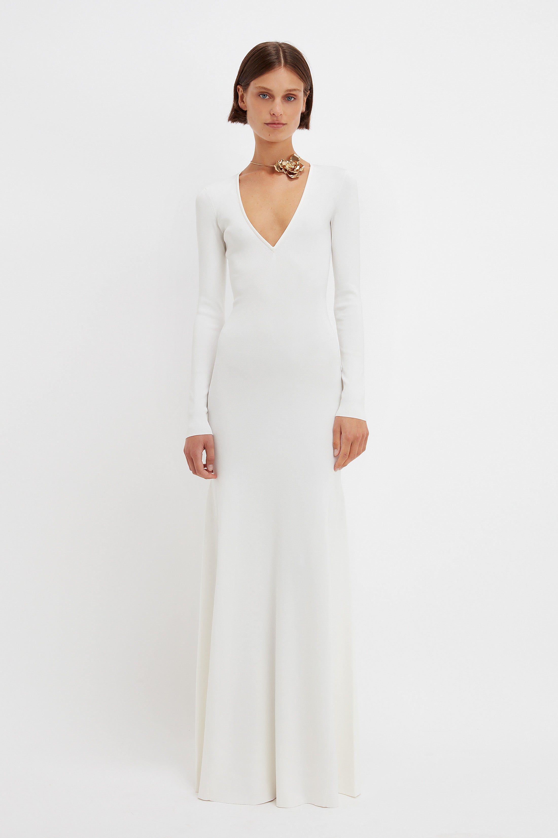 Deep V Knitted Gown In White sold by Victoria Beckham
