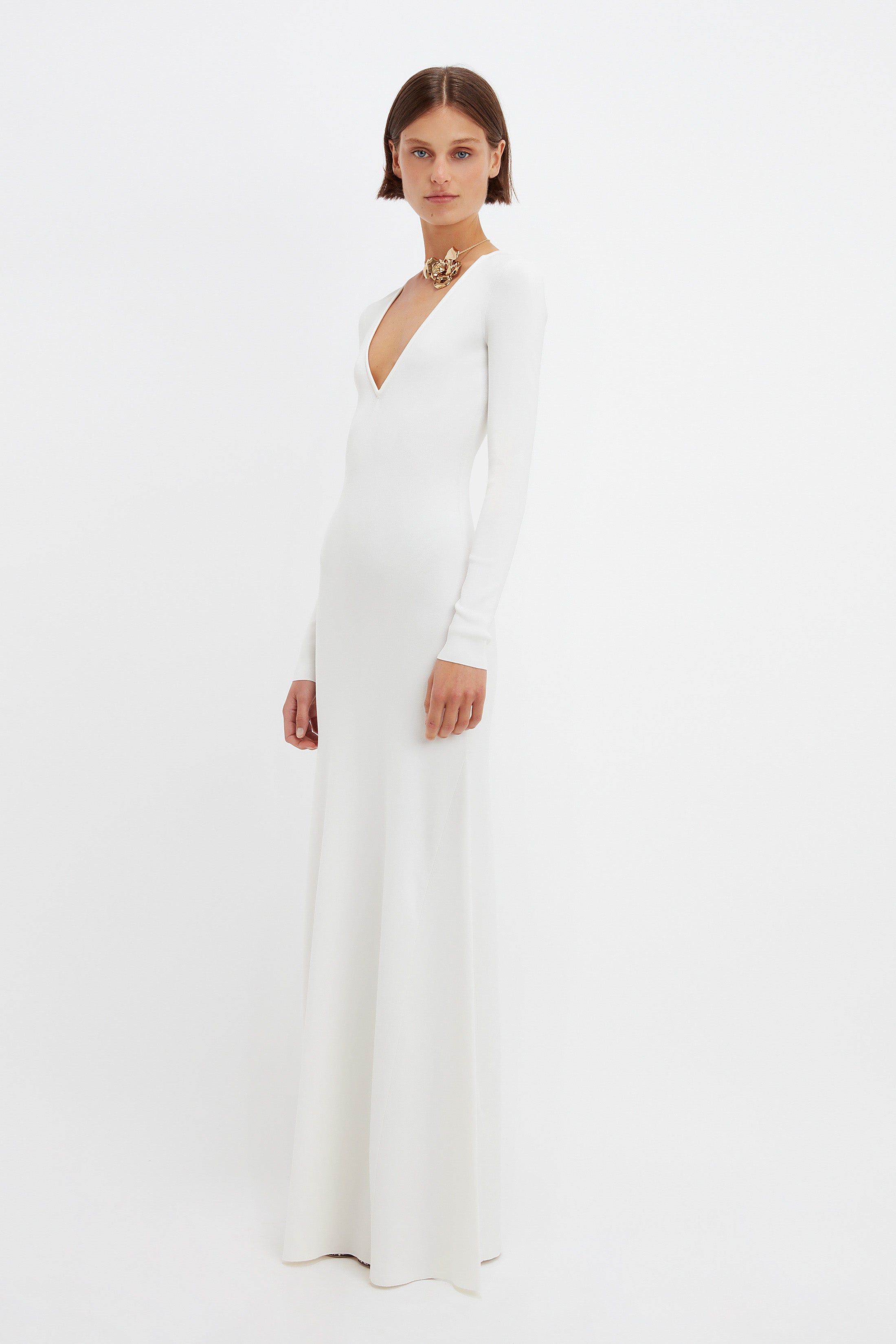 Deep V Knitted Gown In White sold by Victoria Beckham product image thumbnail 3
