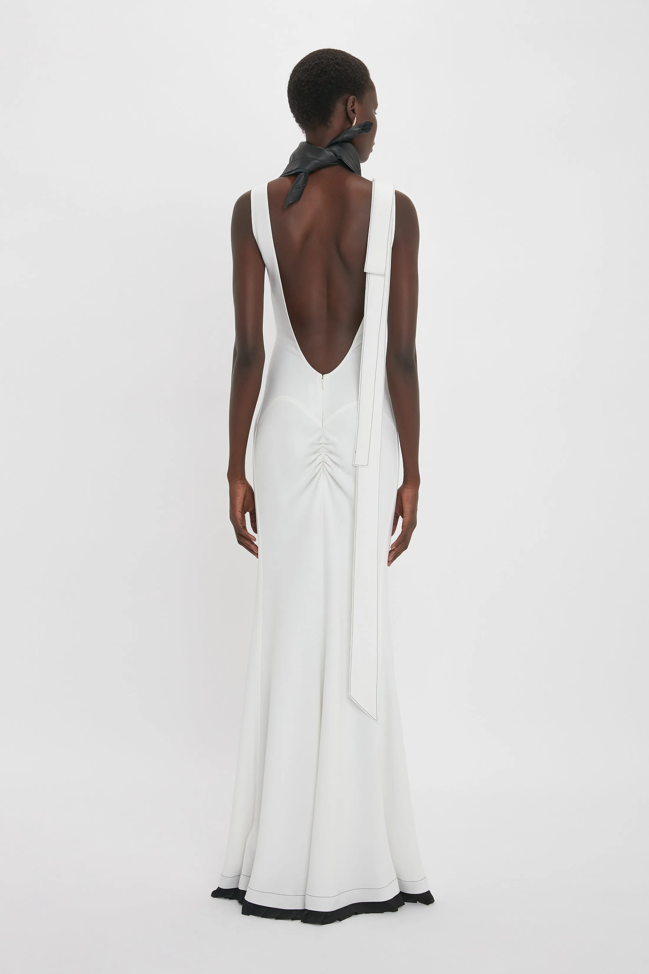 V-Neck Gathered Waist Floor-Length Gown In Ivory sold by Victoria Beckham product image thumbnail 3