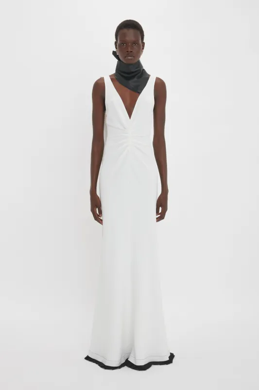 V-Neck Gathered Waist Floor-Length Gown In Ivory sold by Victoria Beckham