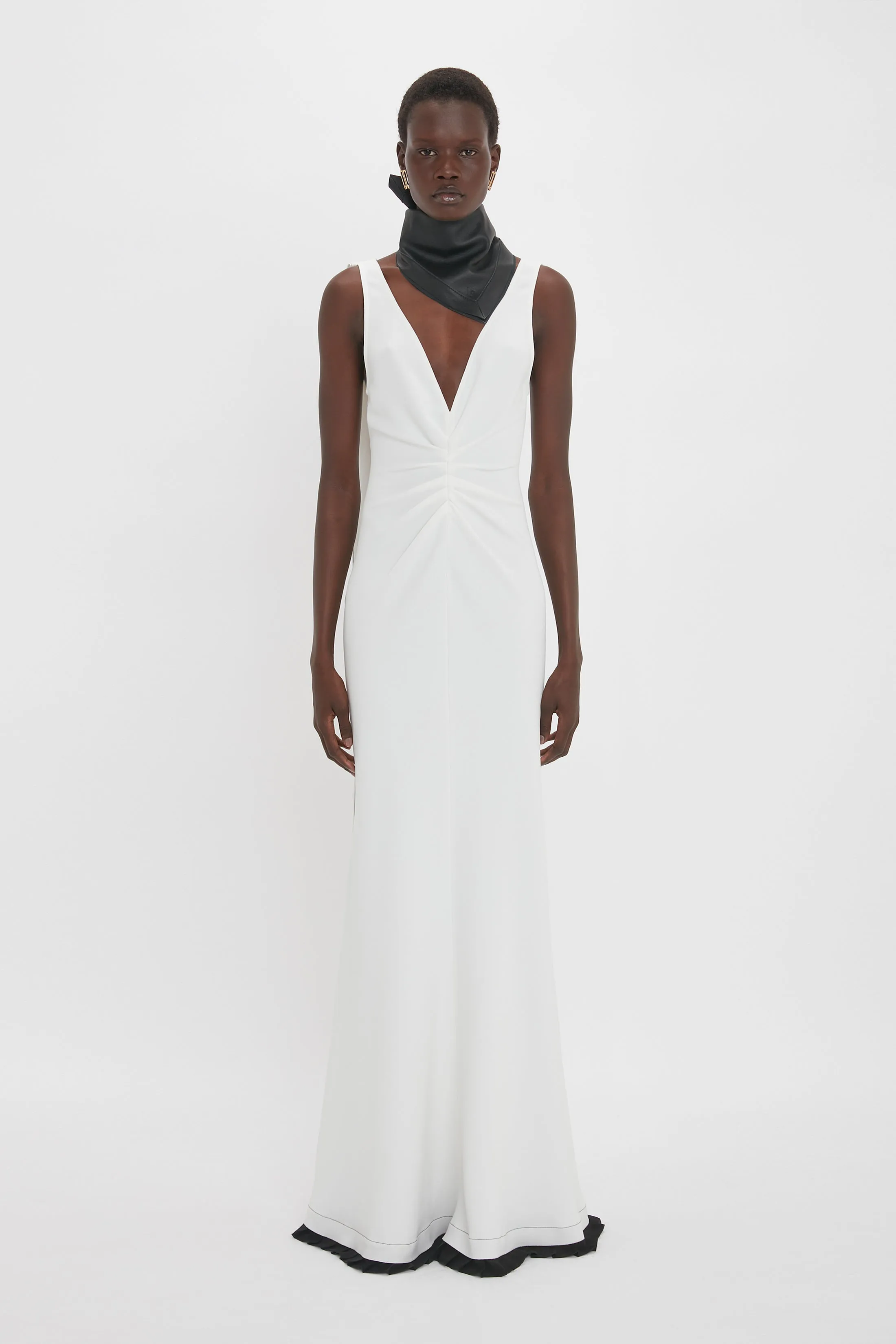 V-Neck Gathered Waist Floor-Length Gown In Ivory sold by Victoria Beckham