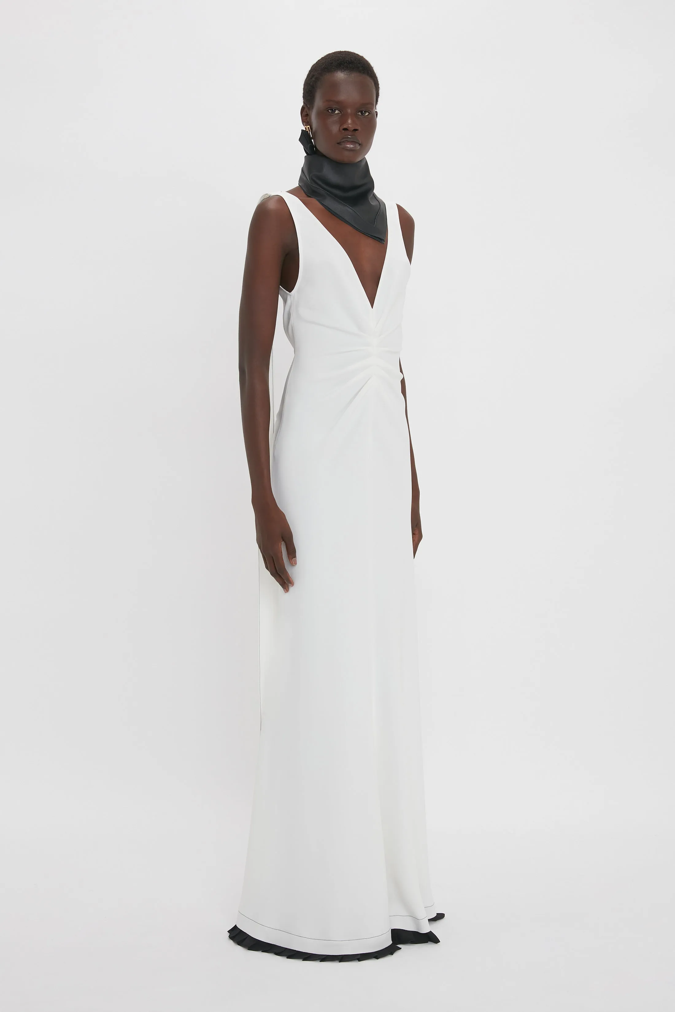 V-Neck Gathered Waist Floor-Length Gown In Ivory sold by Victoria Beckham product image thumbnail 2