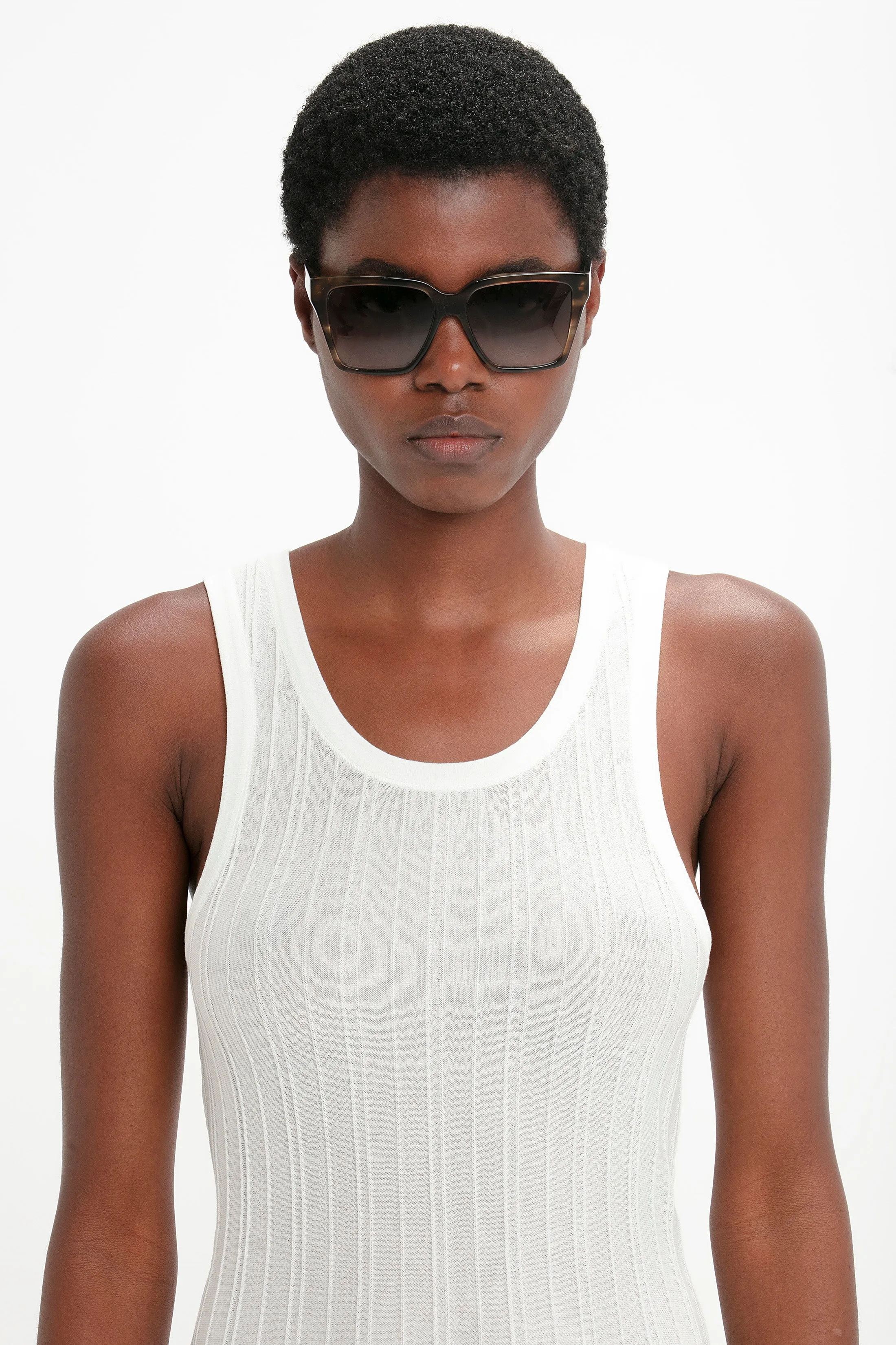Soft Square Frame Sunglasses In Striped Khaki Havana sold by Victoria Beckham product image thumbnail 3