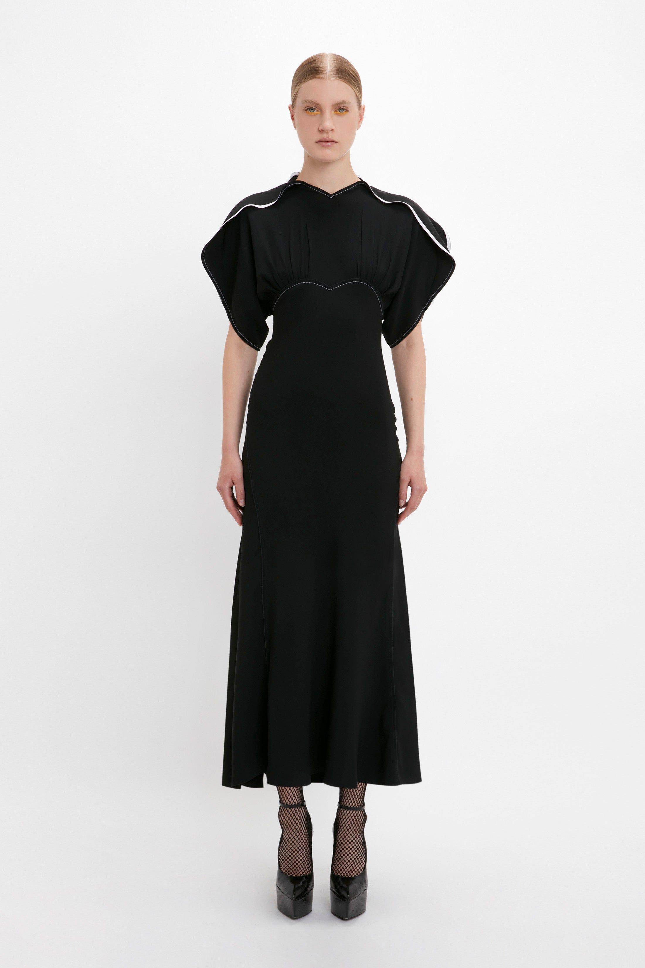 Drape Sleeve Midi Dress In Black sold by Victoria Beckham
