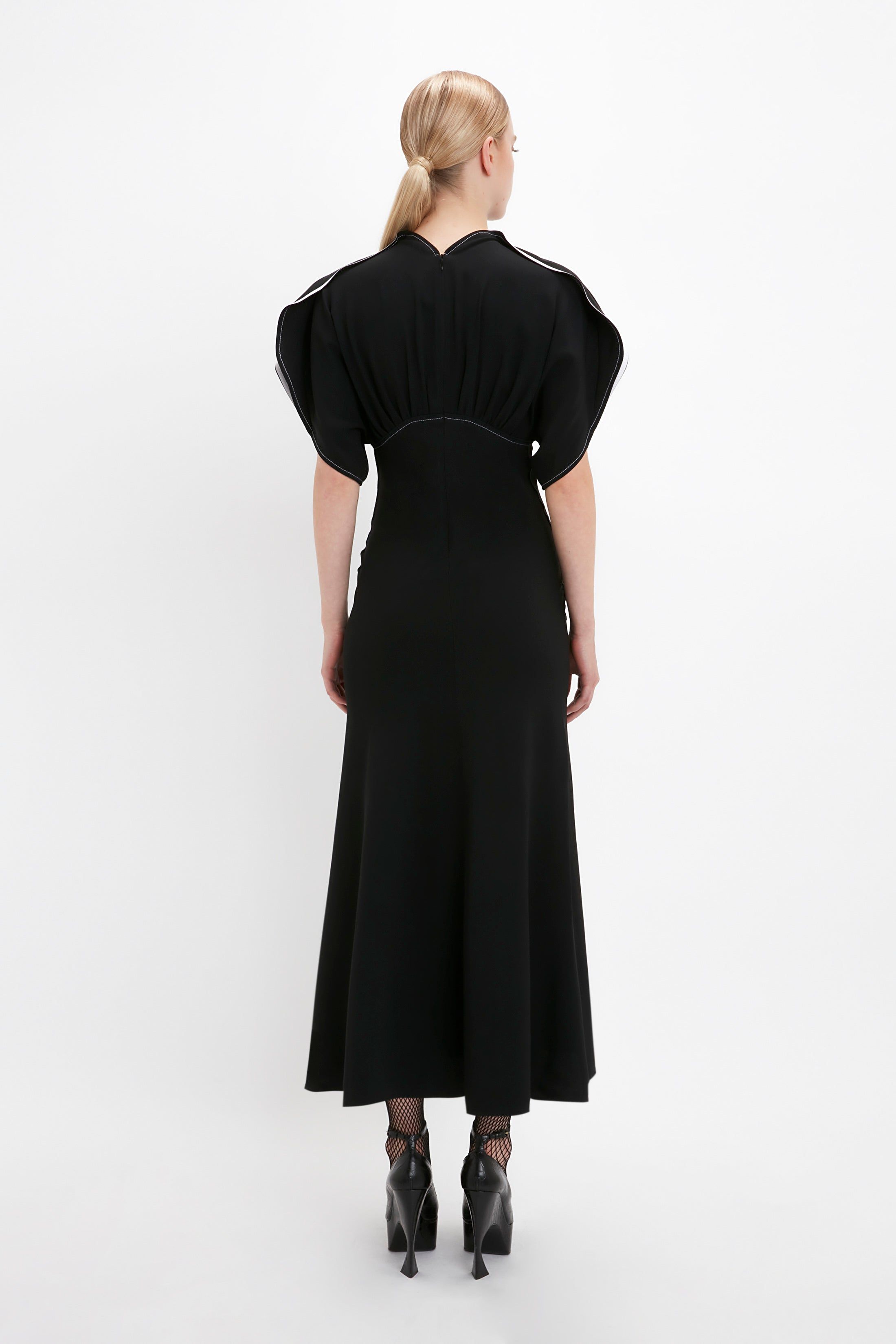 Drape Sleeve Midi Dress In Black sold by Victoria Beckham product image thumbnail 3