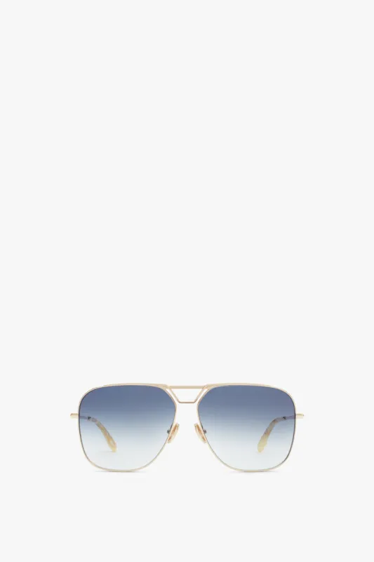 Classic V Metal Navigator Sunglasses In Gold Blue sold by Victoria Beckham