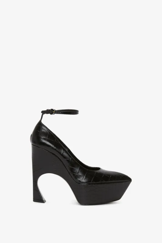 Ankle Strap Wedge Pump In Black Croc-Effect Leather sold by Victoria Beckham