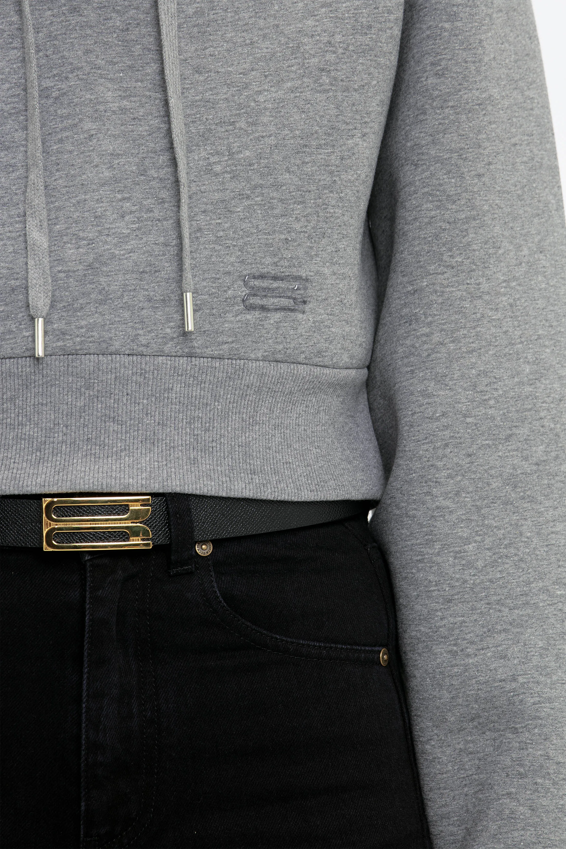 Cropped Structured Hoodie In Grey Marl sold by Victoria Beckham product image thumbnail 4