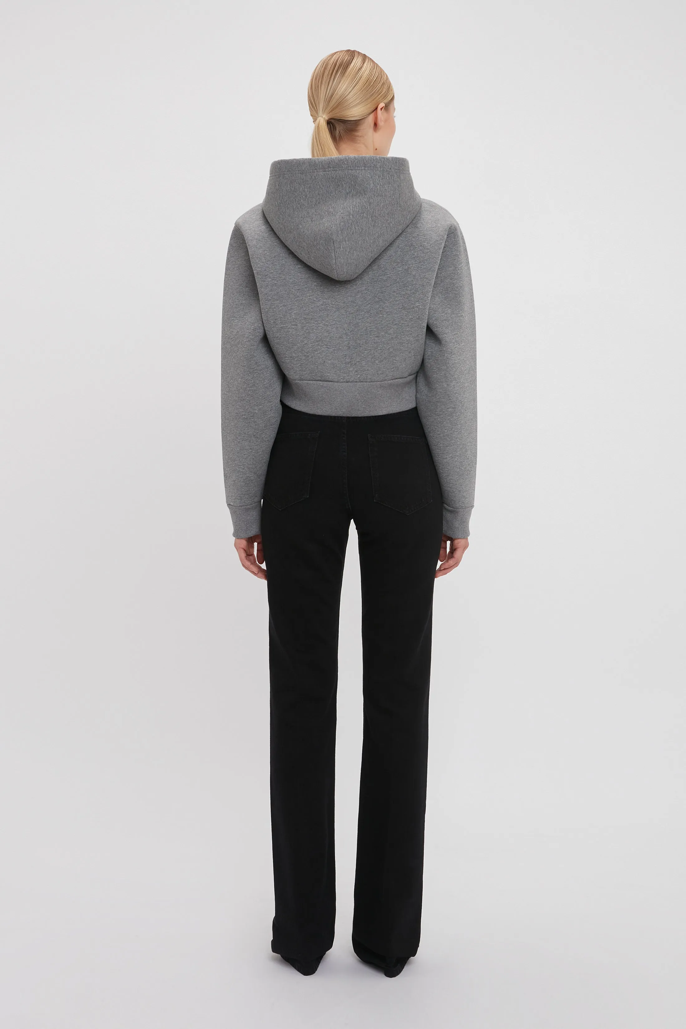 Cropped Structured Hoodie In Grey Marl sold by Victoria Beckham product image thumbnail 3