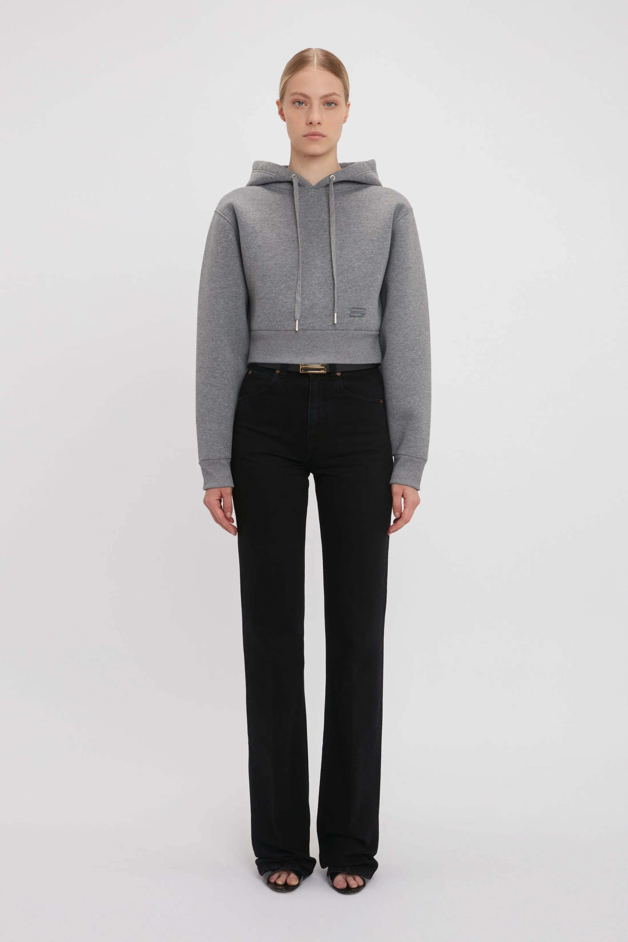 Cropped Structured Hoodie In Grey Marl sold by Victoria Beckham