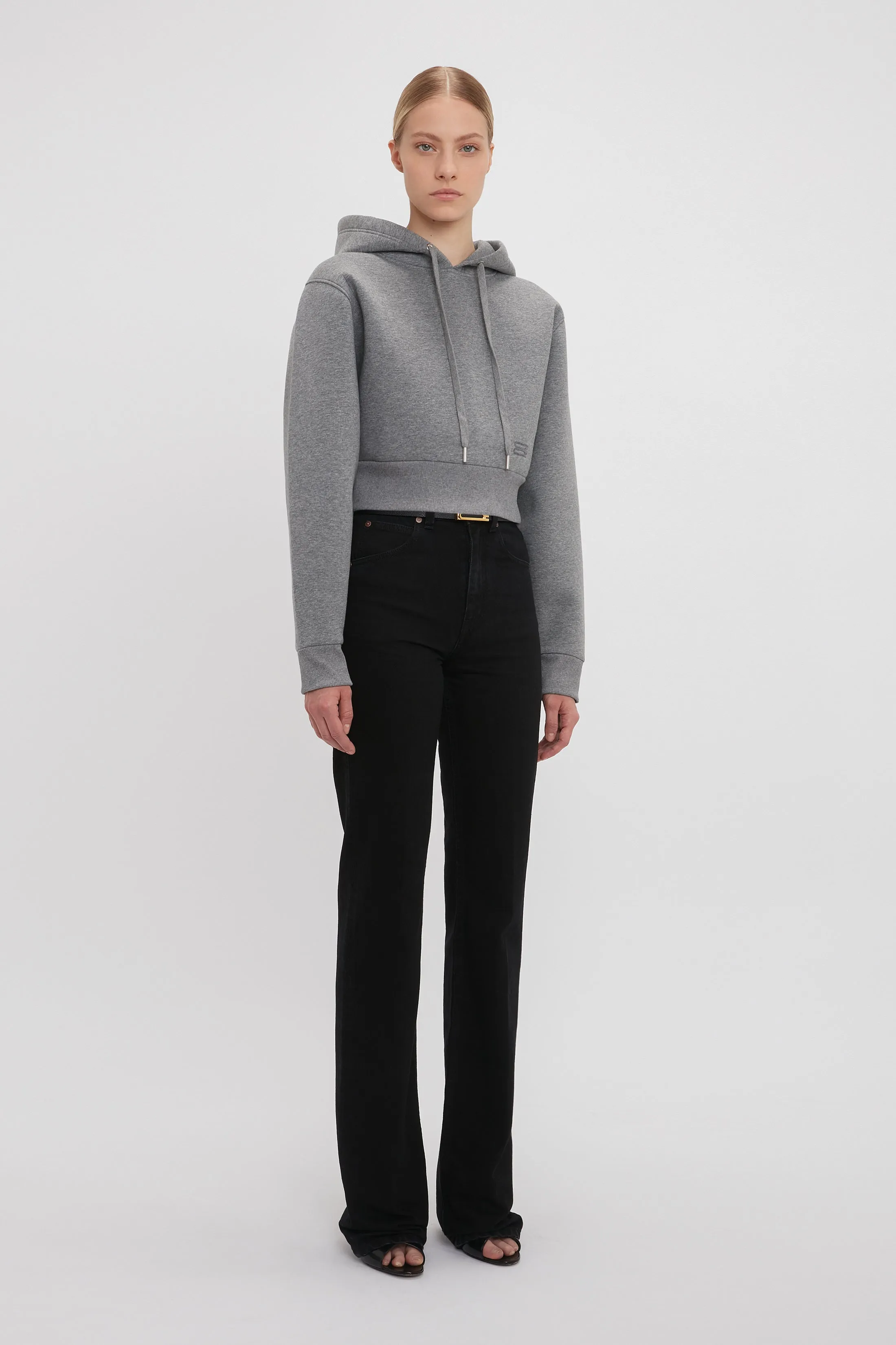 Cropped Structured Hoodie In Grey Marl sold by Victoria Beckham product image thumbnail 2