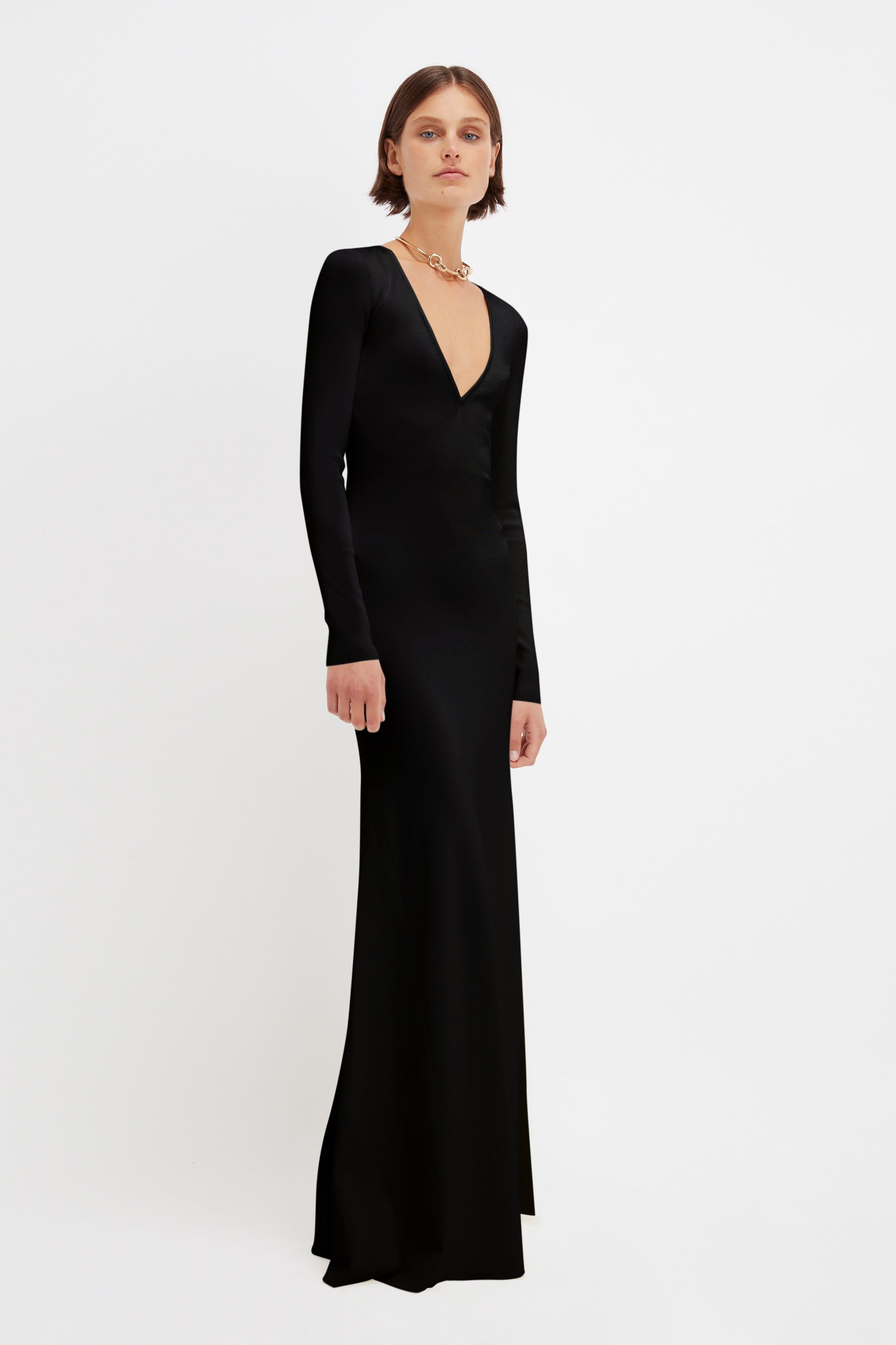 Deep V Knitted Gown In Black sold by Victoria Beckham product image thumbnail 2