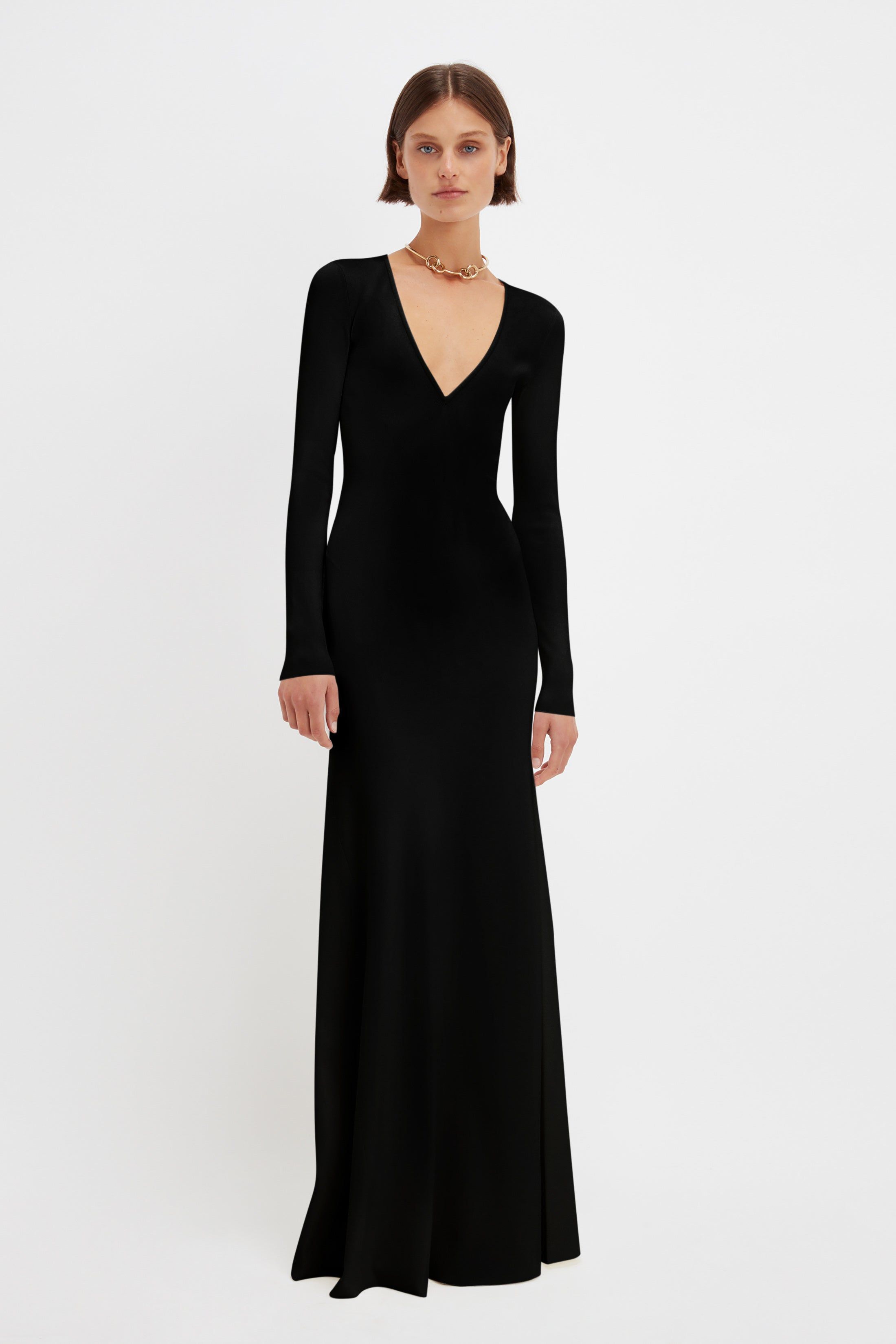 Deep V Knitted Gown In Black sold by Victoria Beckham
