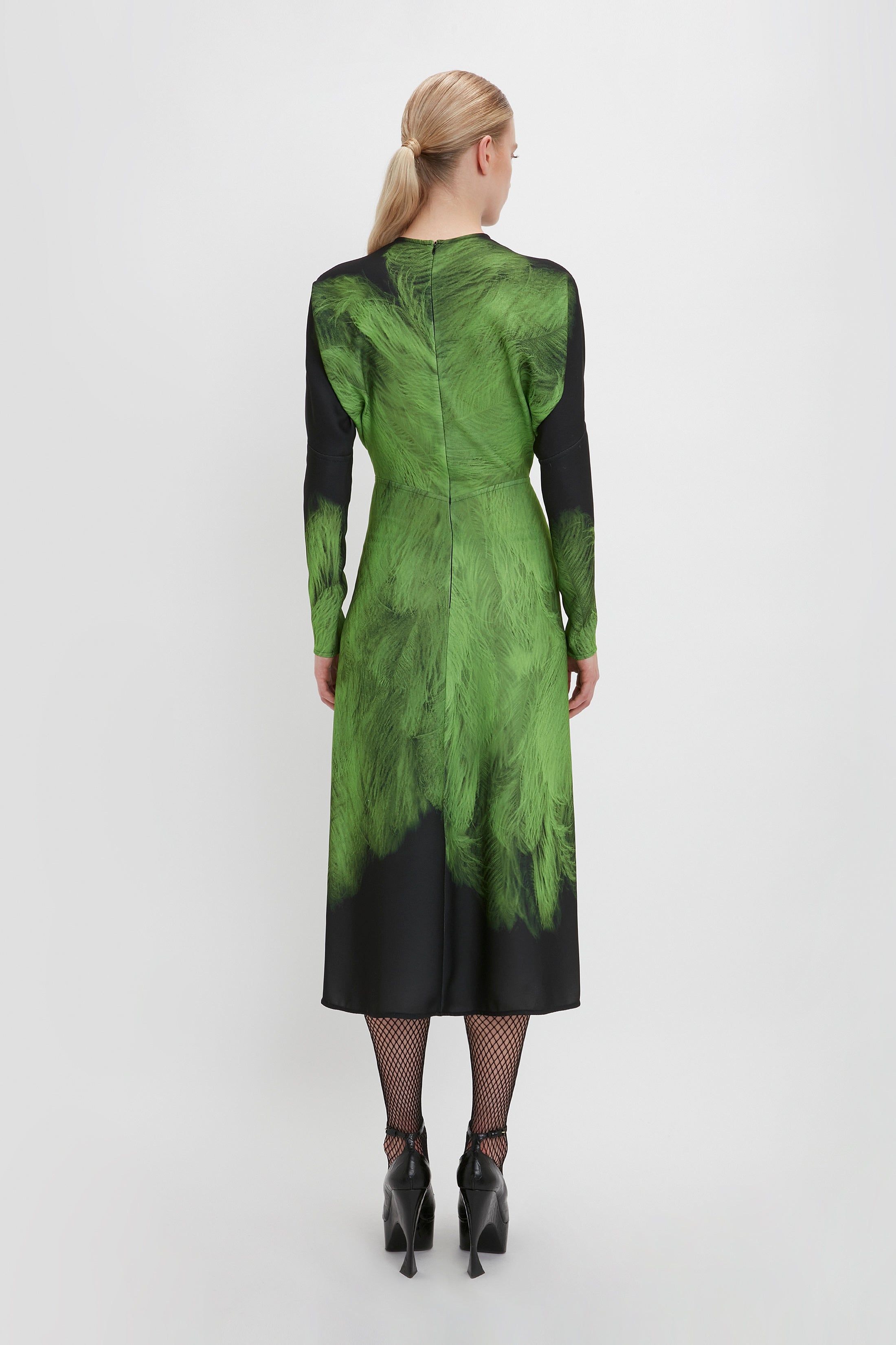 Dolman Midi Dress In Green Digital Feather Print sold by Victoria Beckham product image thumbnail 3