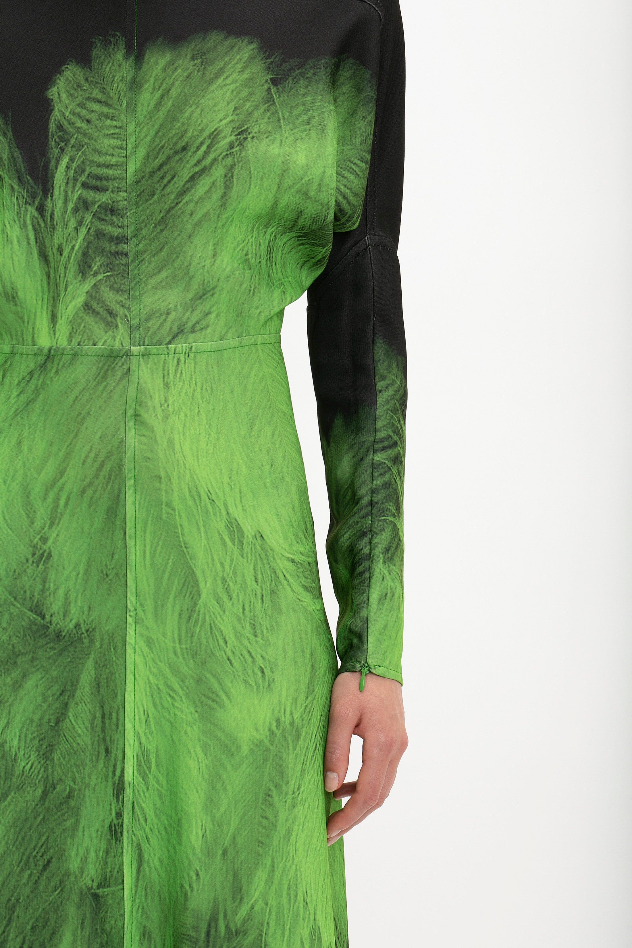 Dolman Midi Dress In Green Digital Feather Print sold by Victoria Beckham product image thumbnail 5
