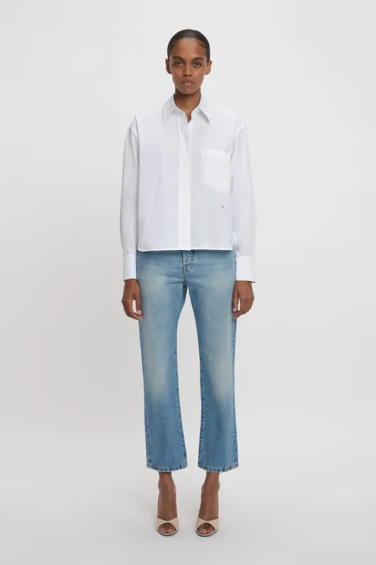 Cropped Long Sleeve Shirt In White sold by Victoria Beckham