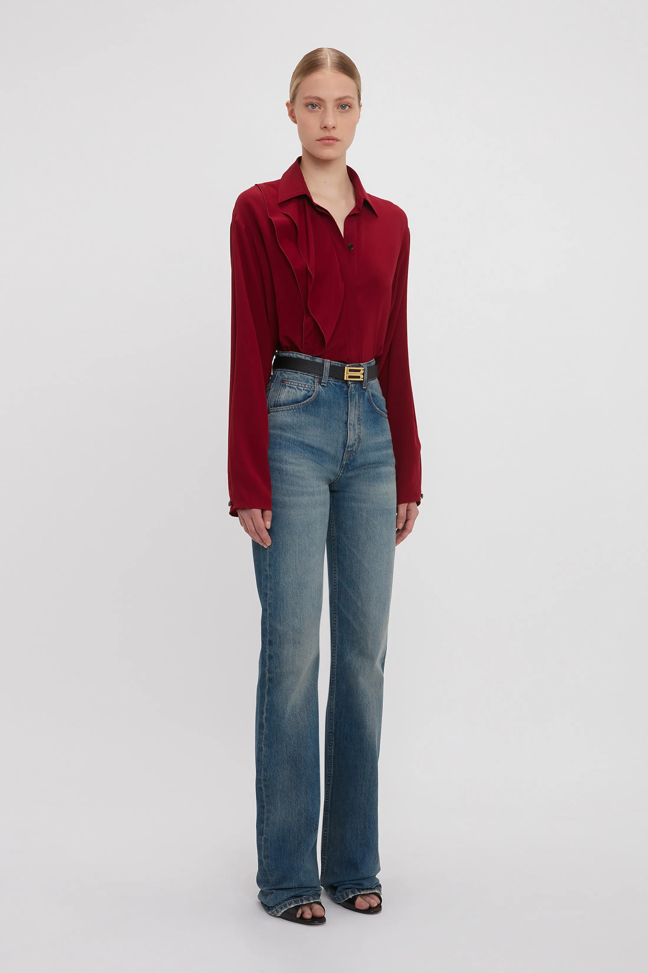 Ruffle Detail Blouse In Oxblood sold by Victoria Beckham product image thumbnail 2