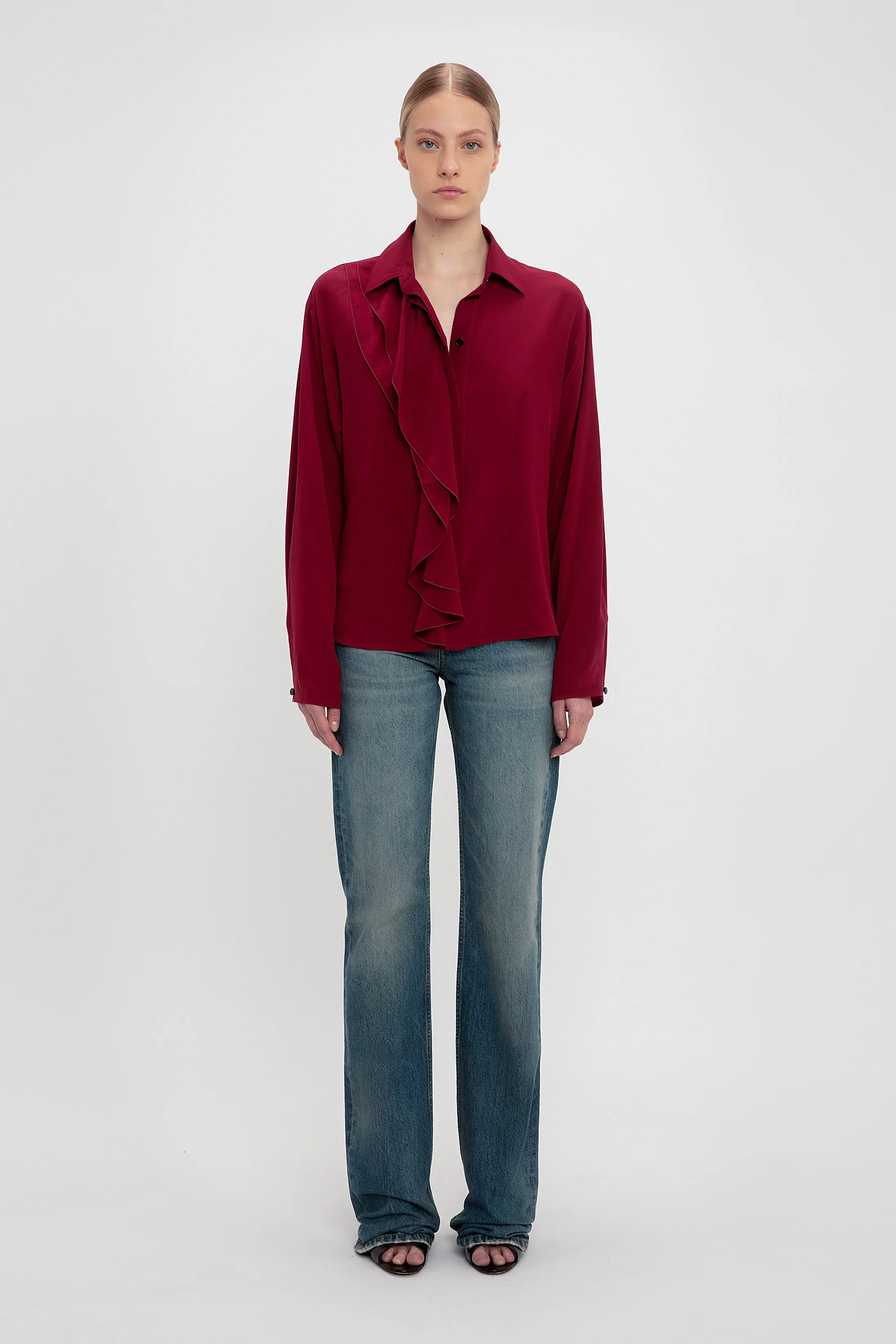 Ruffle Detail Blouse In Oxblood sold by Victoria Beckham