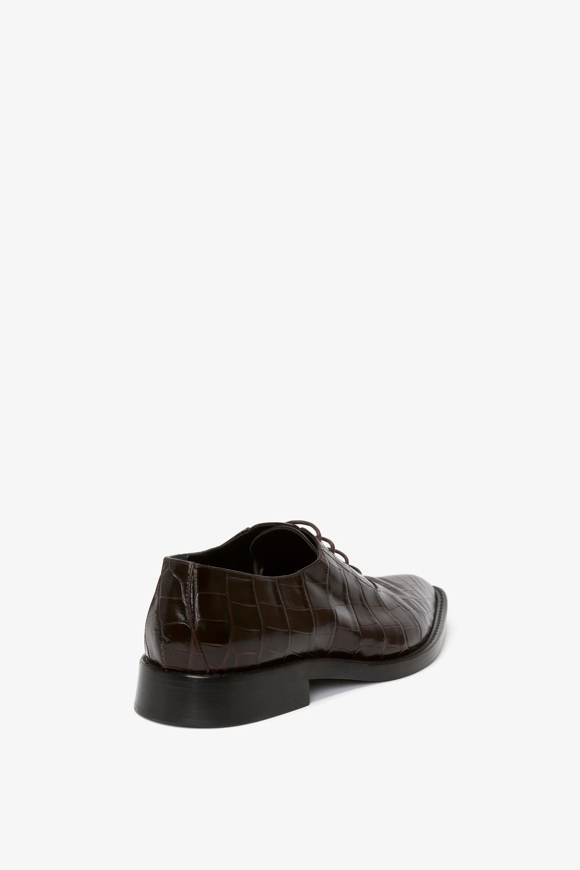 Pointy Toe Flat Lace Up In Chocolate Croc-Effect Leather sold by Victoria Beckham product image thumbnail 3