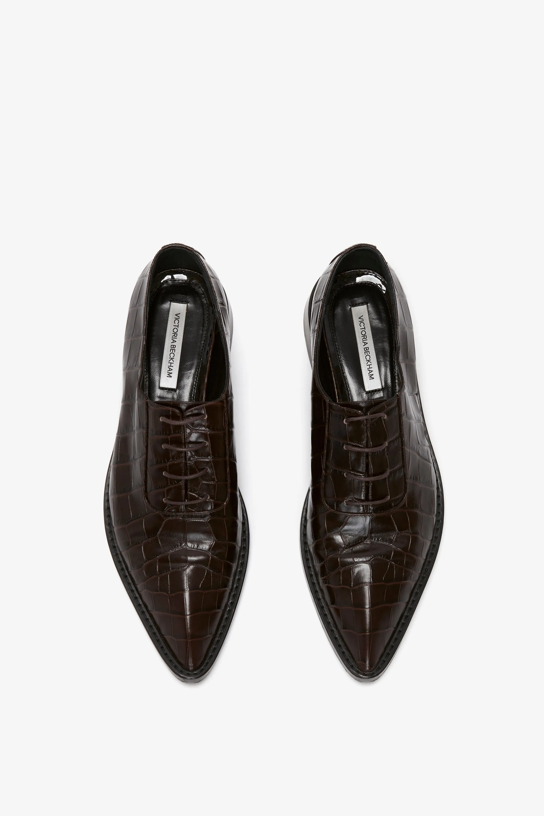 Pointy Toe Flat Lace Up In Chocolate Croc-Effect Leather sold by Victoria Beckham product image thumbnail 5