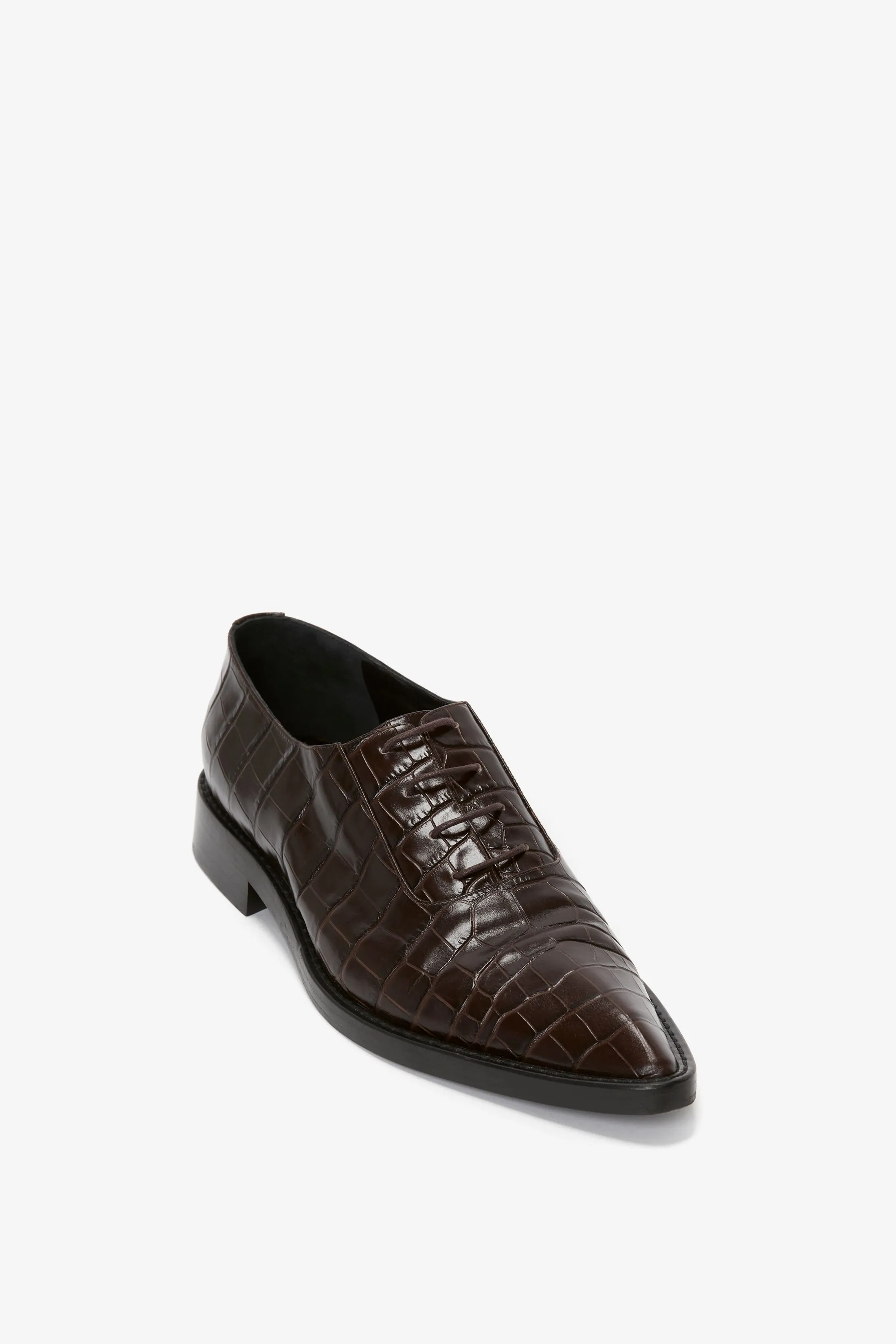 Pointy Toe Flat Lace Up In Chocolate Croc-Effect Leather sold by Victoria Beckham product image thumbnail 2