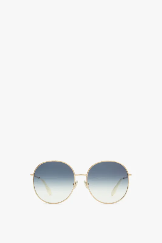Hammered Round Sunglasses In Gold Blue sold by Victoria Beckham