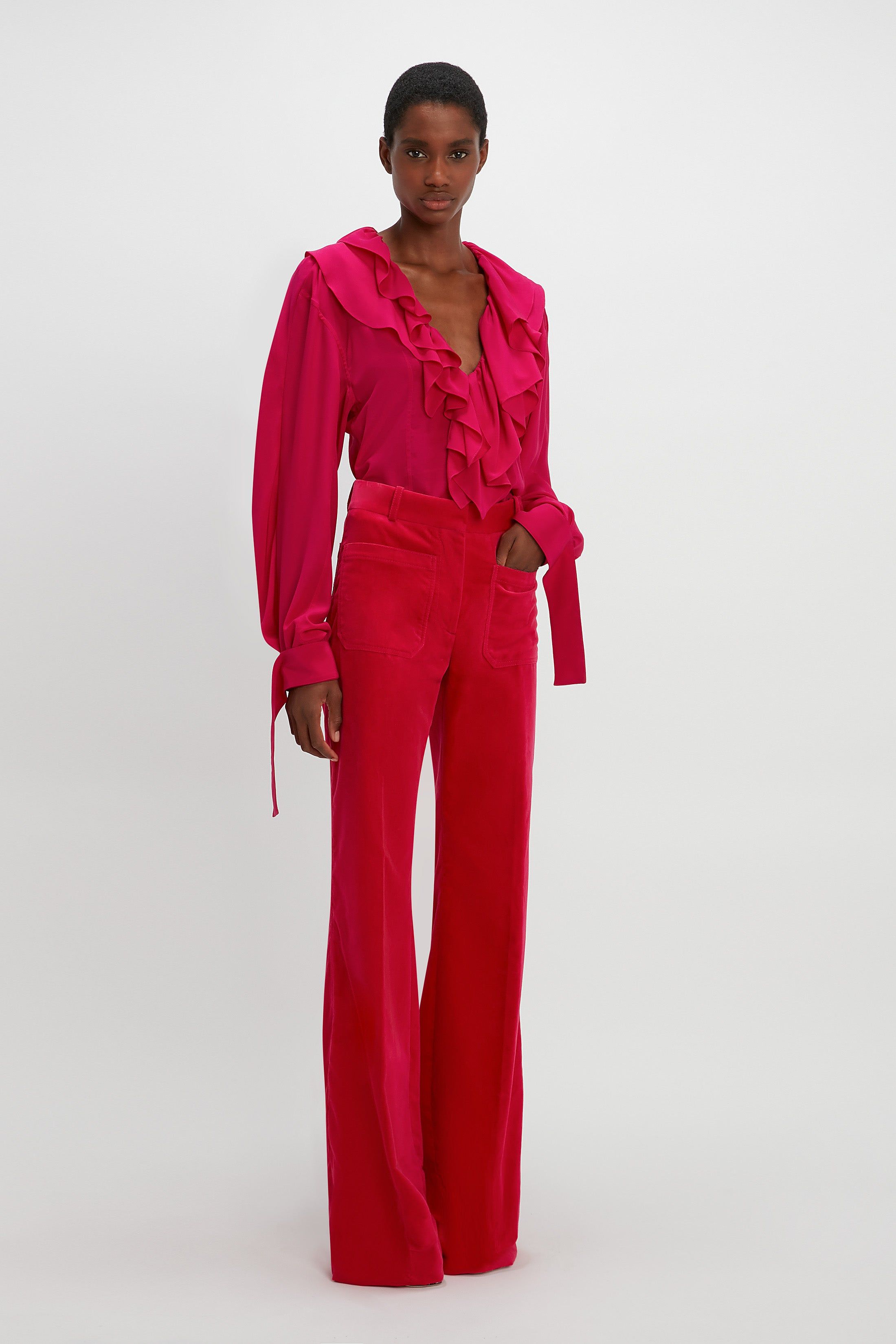 Deep V Ruffled Blouse In Fuschia sold by Victoria Beckham product image thumbnail 2