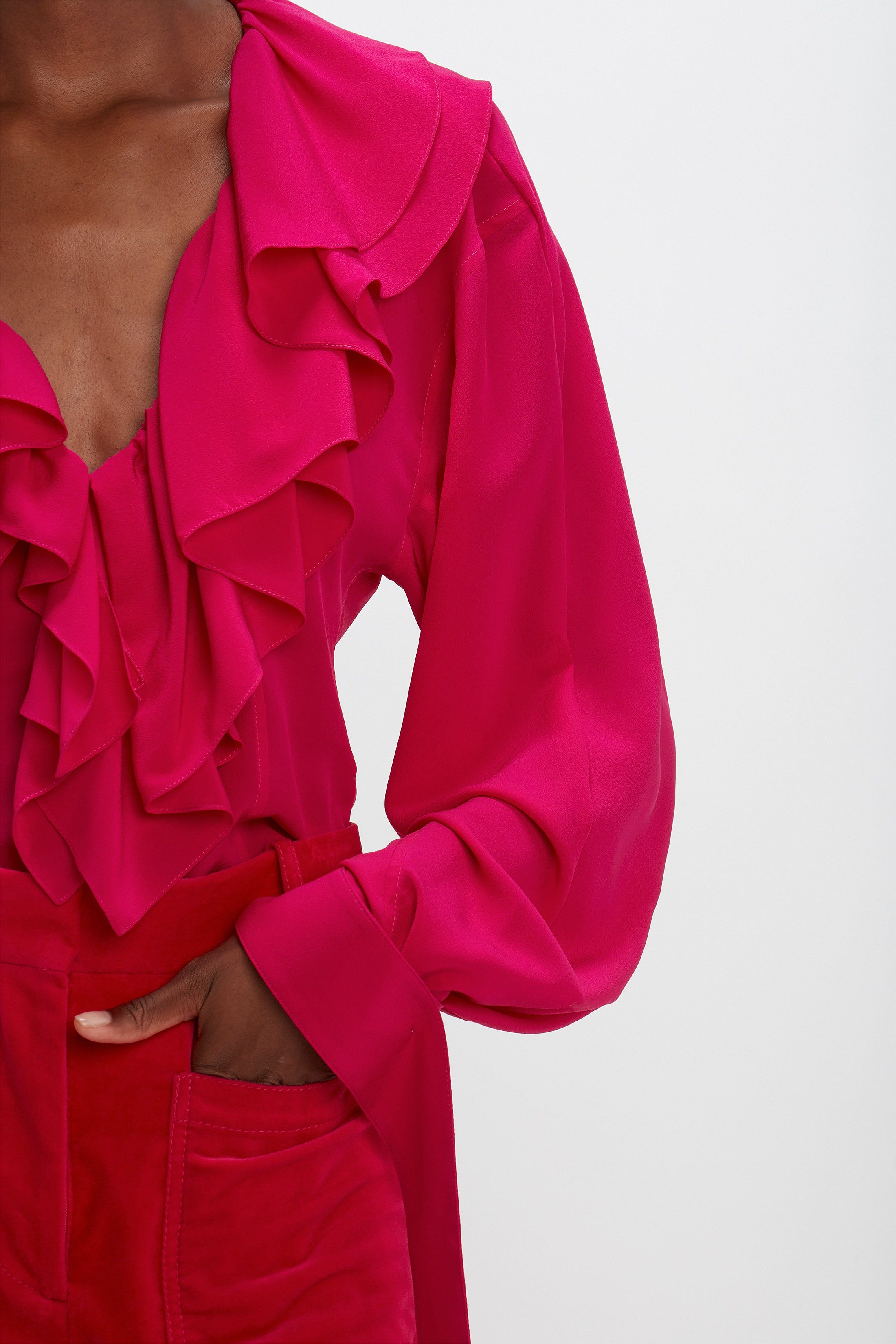 Deep V Ruffled Blouse In Fuschia sold by Victoria Beckham product image thumbnail 4