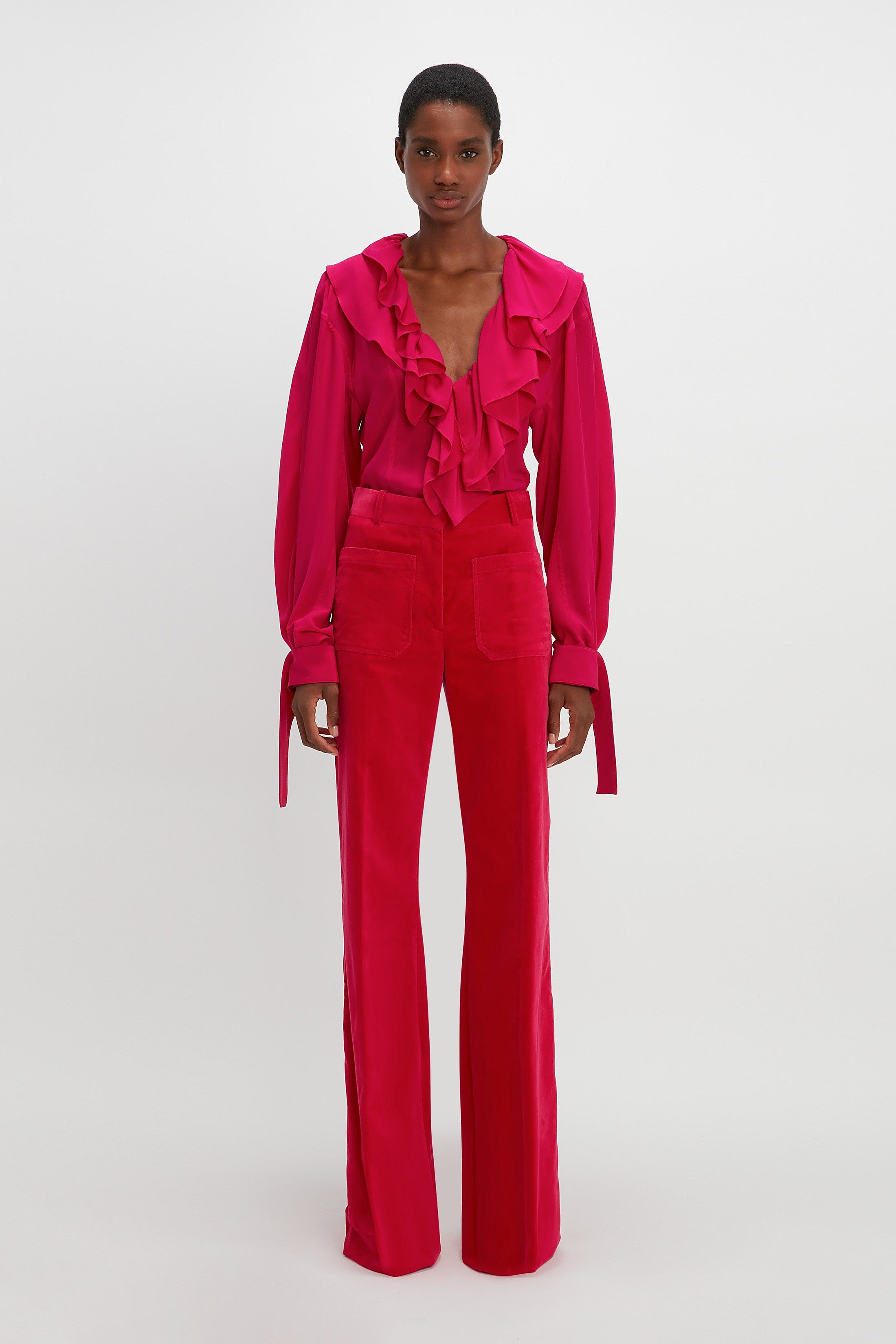Deep V Ruffled Blouse In Fuschia sold by Victoria Beckham