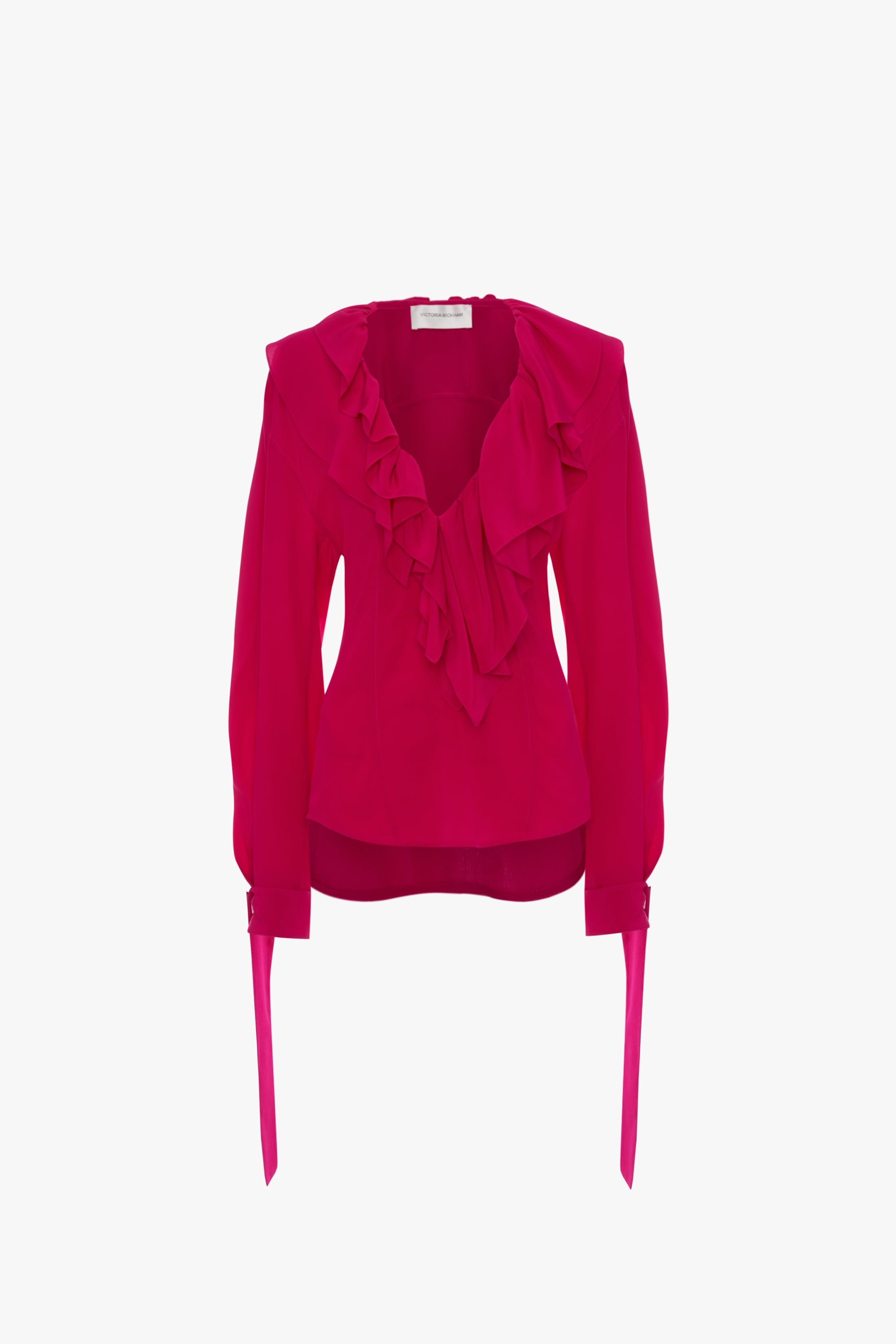 Deep V Ruffled Blouse In Fuschia sold by Victoria Beckham product image thumbnail 6