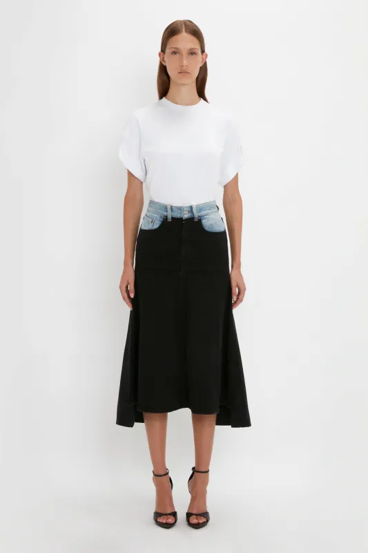 Patched Denim Skirt In Contrast Wash made by Victoria Beckham