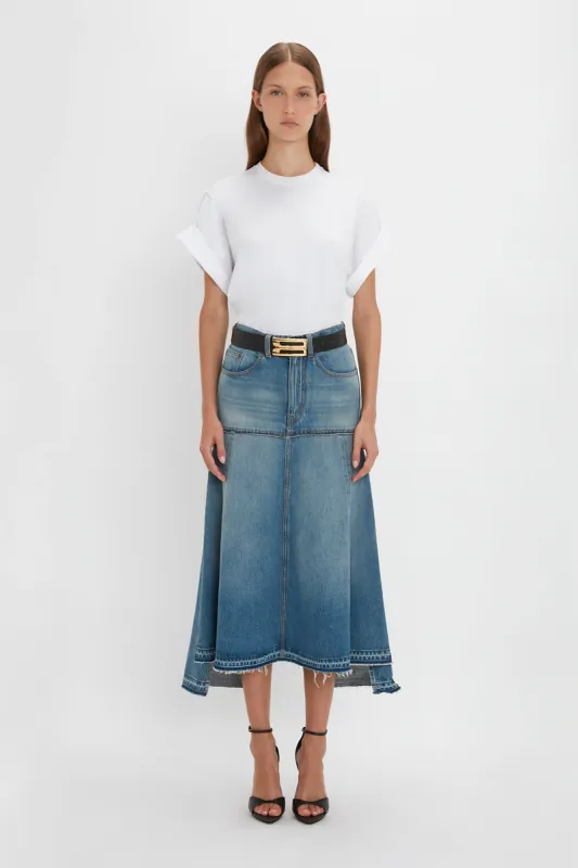 Patched Denim Skirt In Vintage Wash sold by Victoria Beckham