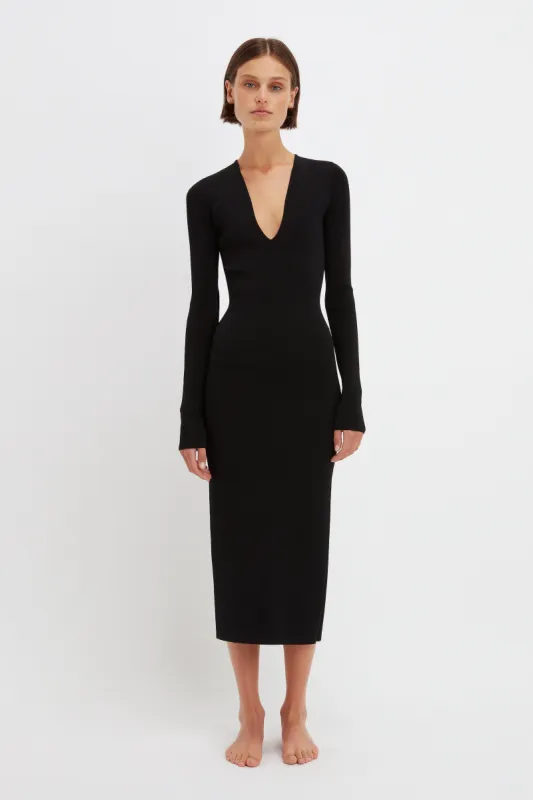 VB Body Deep V Midi Dress in Black sold by Victoria Beckham