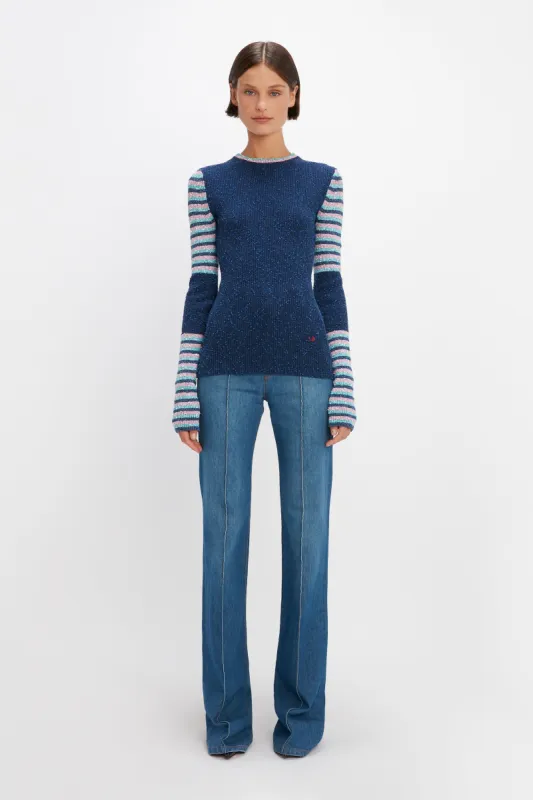 Crew Neck Jumper In Blue Stripe sold by Victoria Beckham