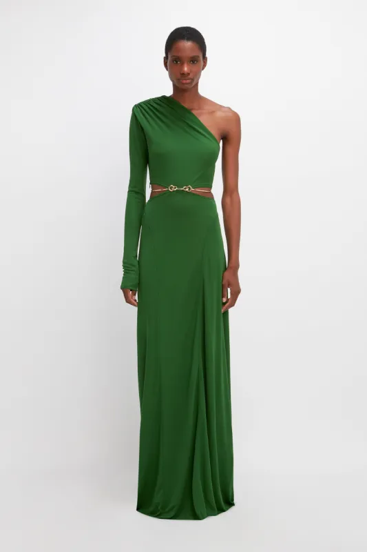 One Shoulder Draped Dress In Green sold by Victoria Beckham